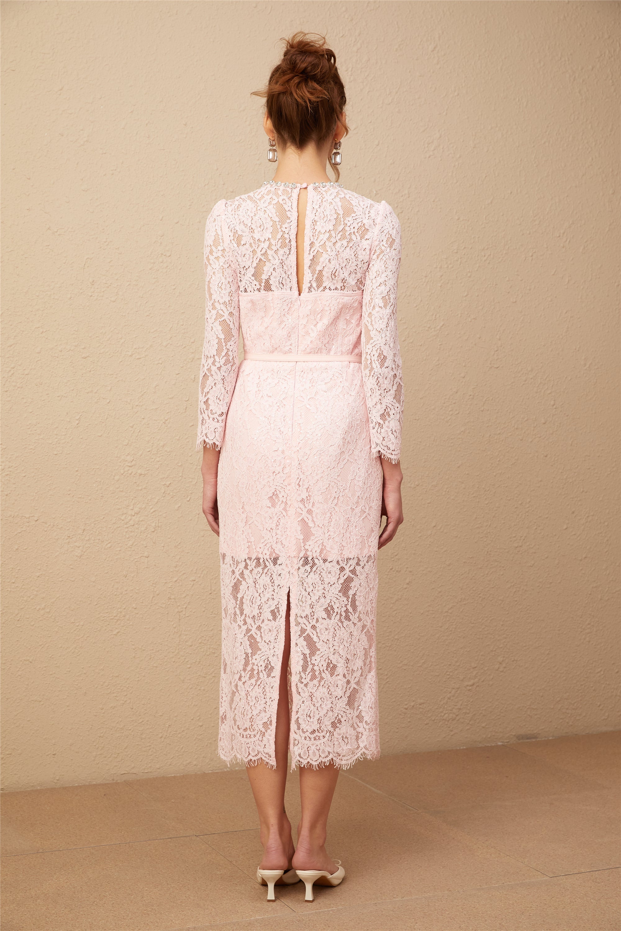 Elisabetta pink embellished floral-embroidered lace midi dress (Final Sale-US Only)