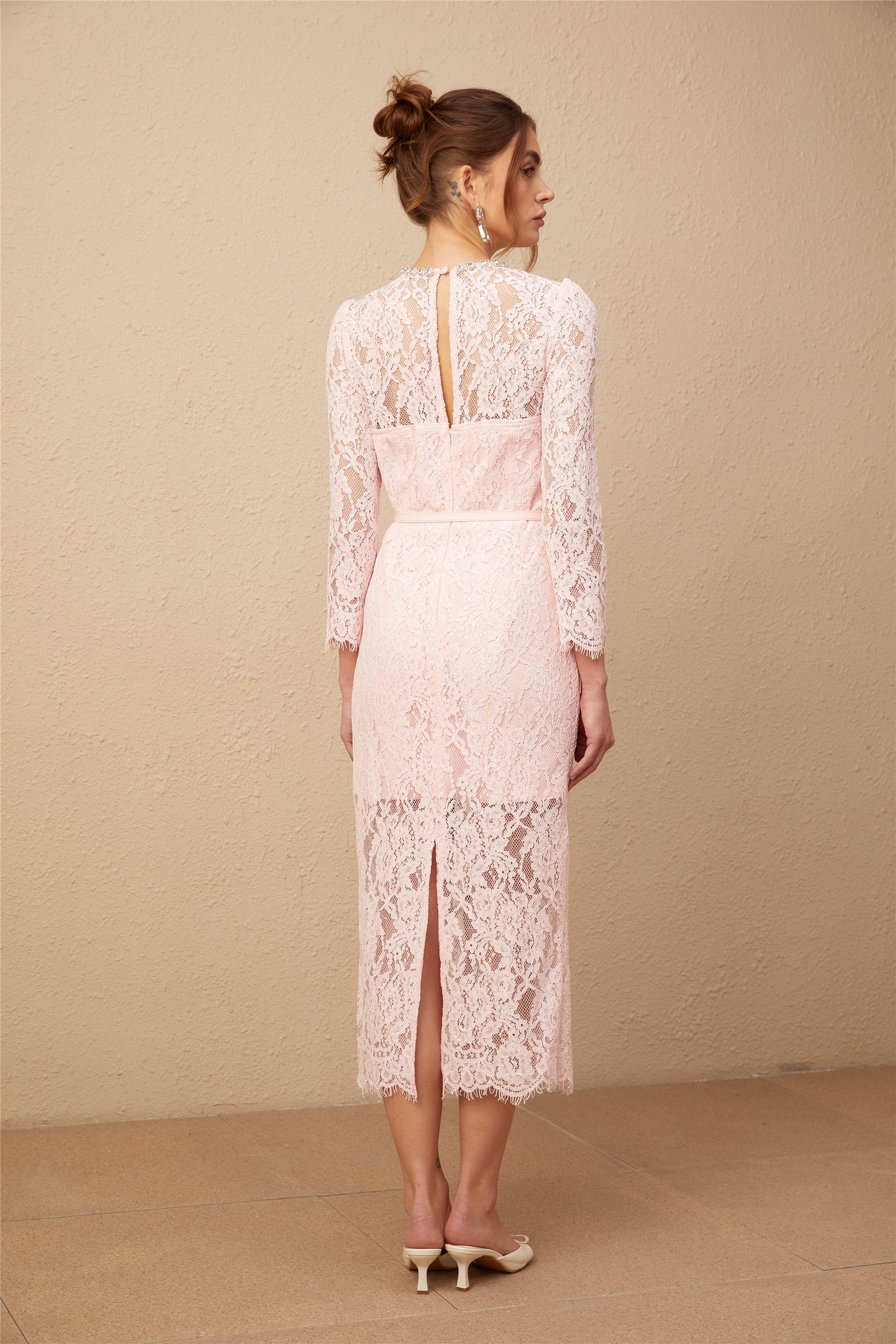 Elisabetta pink embellished floral-embroidered lace midi dress (Final Sale-US Only)