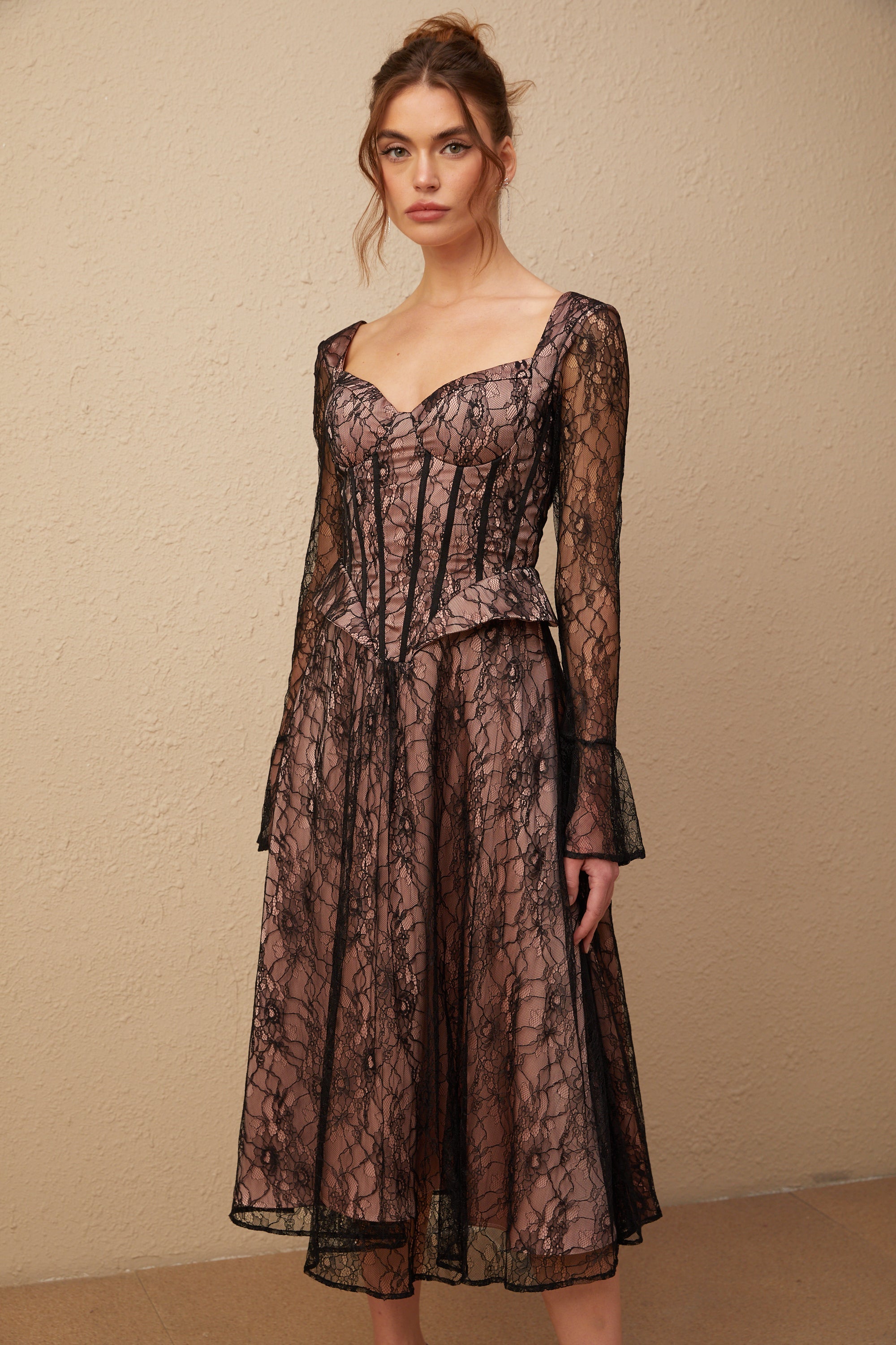 Jennifer black lace flared midi dress (US Only)