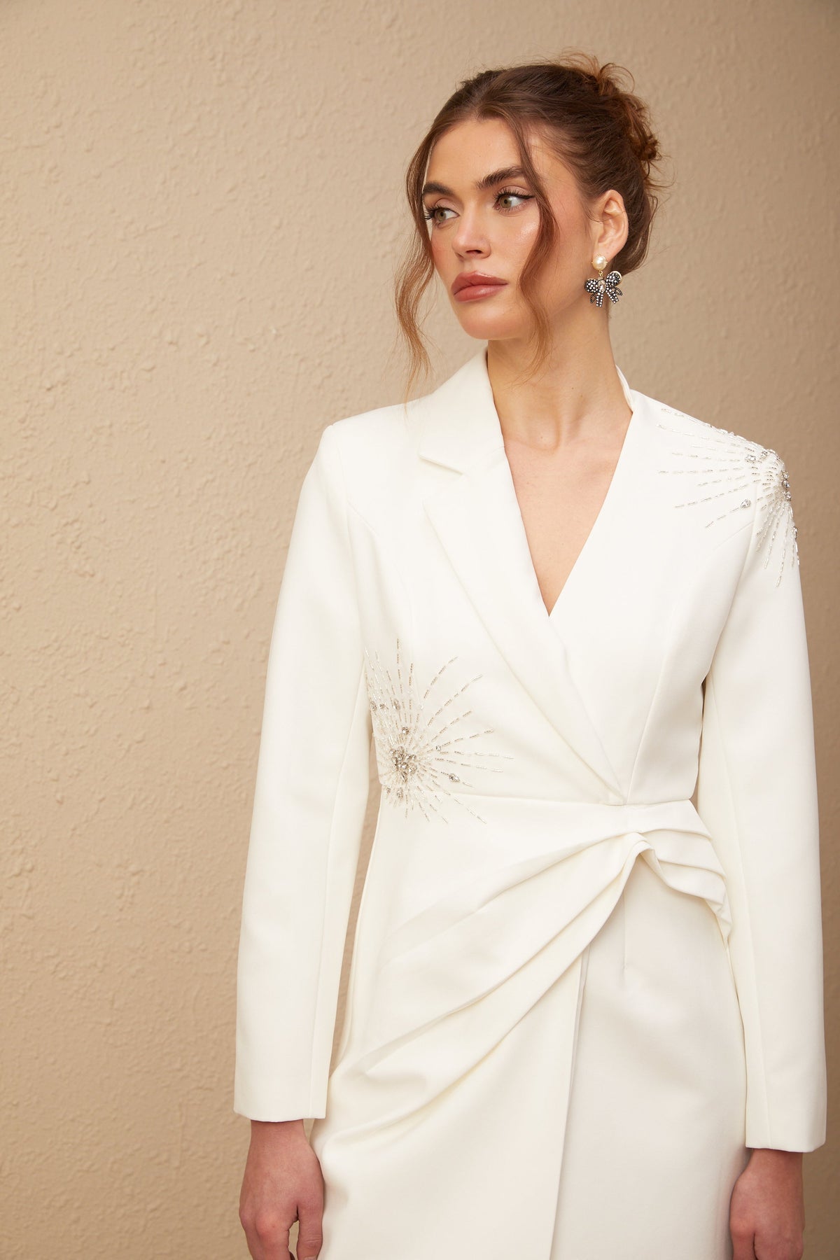 Mireille white embellished asymmetrical blazer dress (Final sale)