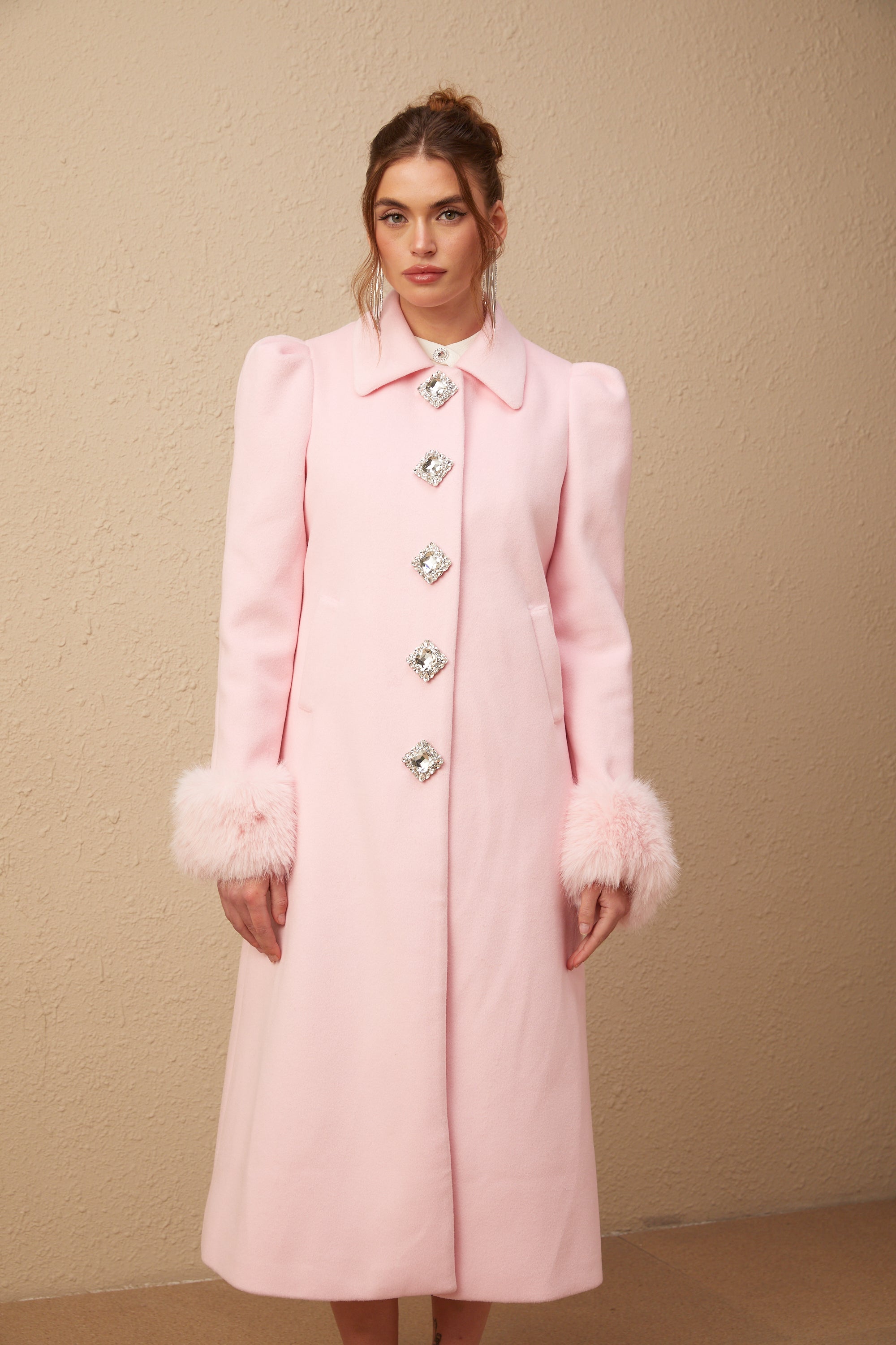 Louisette pink faux-fur overcoat (Final Sale)