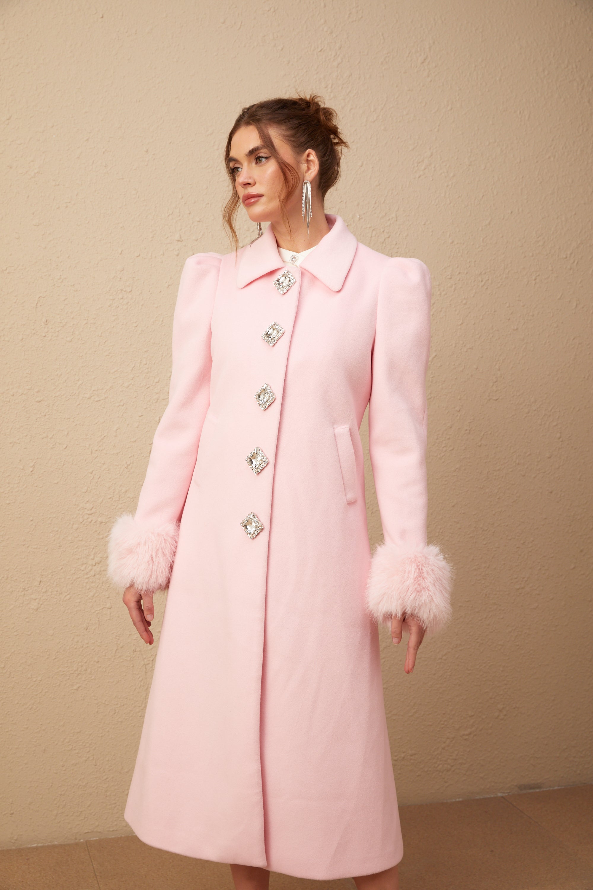 Louisette pink faux-fur overcoat (Final Sale)