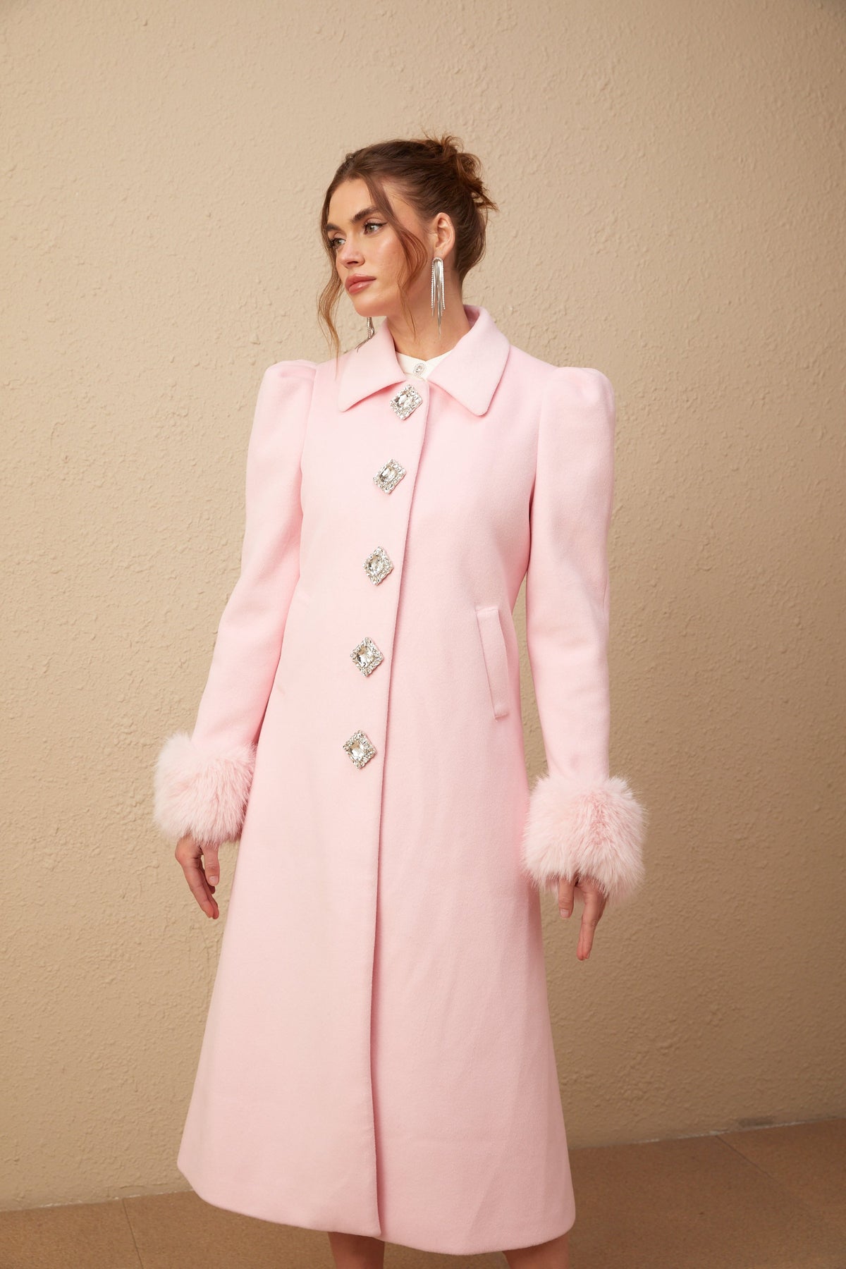 Louisette pink faux-fur overcoat (Final Sale)