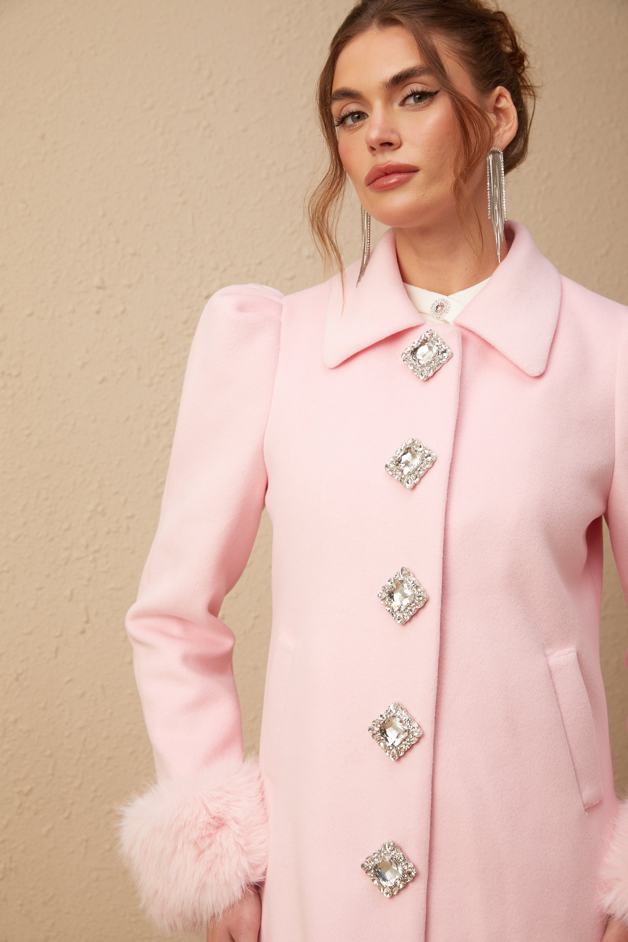 Louisette pink faux-fur overcoat (Final Sale)