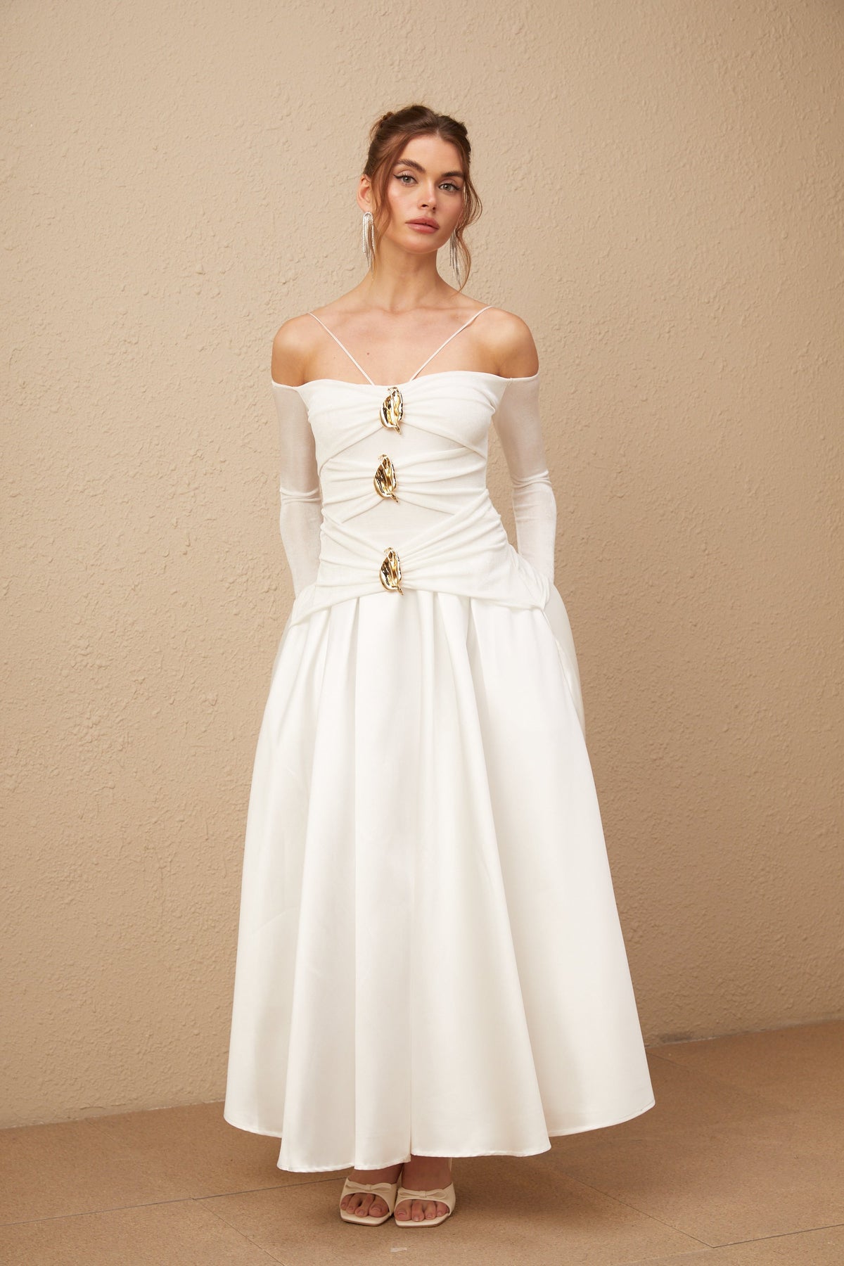 Nadine off-shoulder panelled maxi dress in White (Final Sale-US Only)