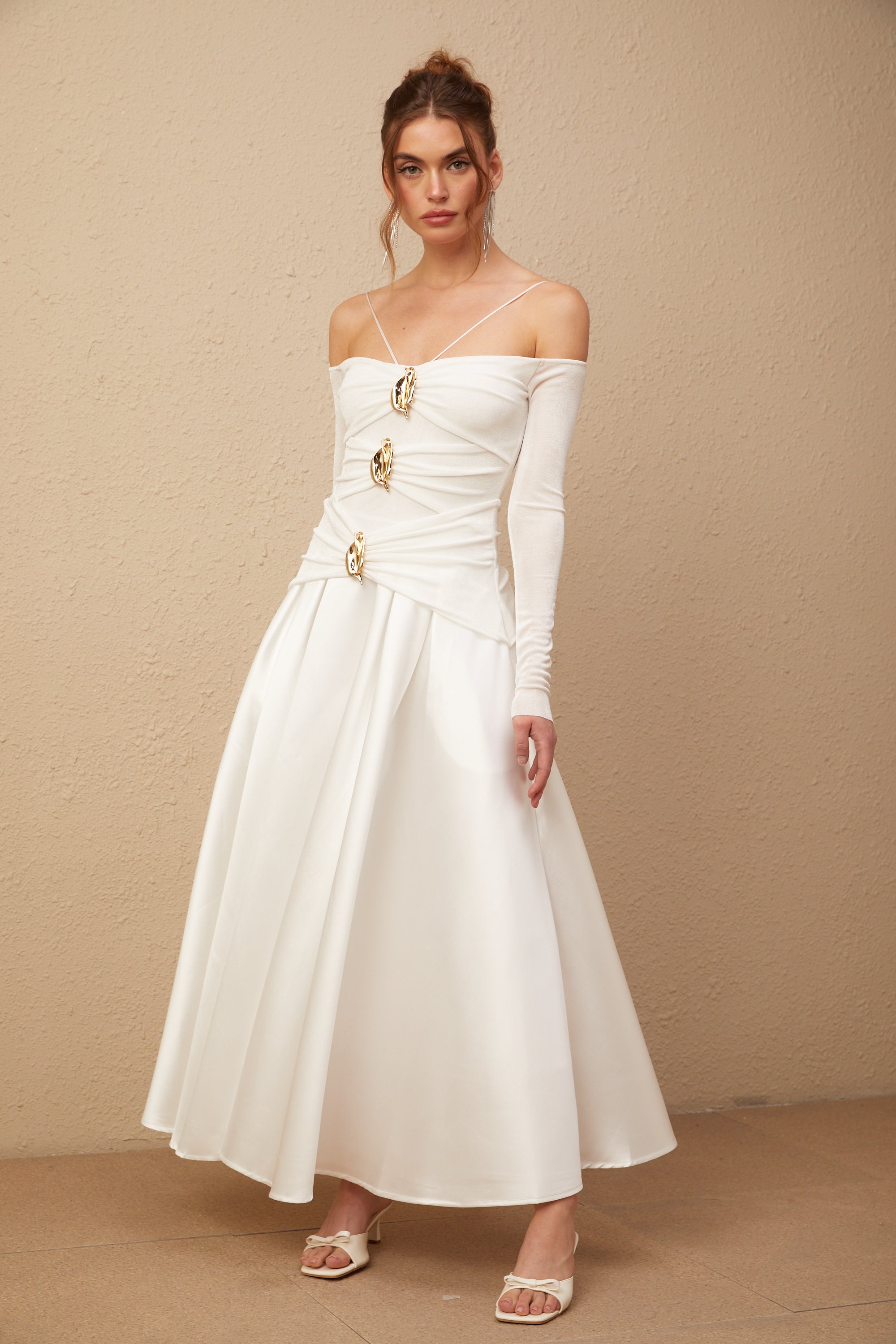 Nadine off-shoulder panelled maxi dress in White (Final Sale-US Only)
