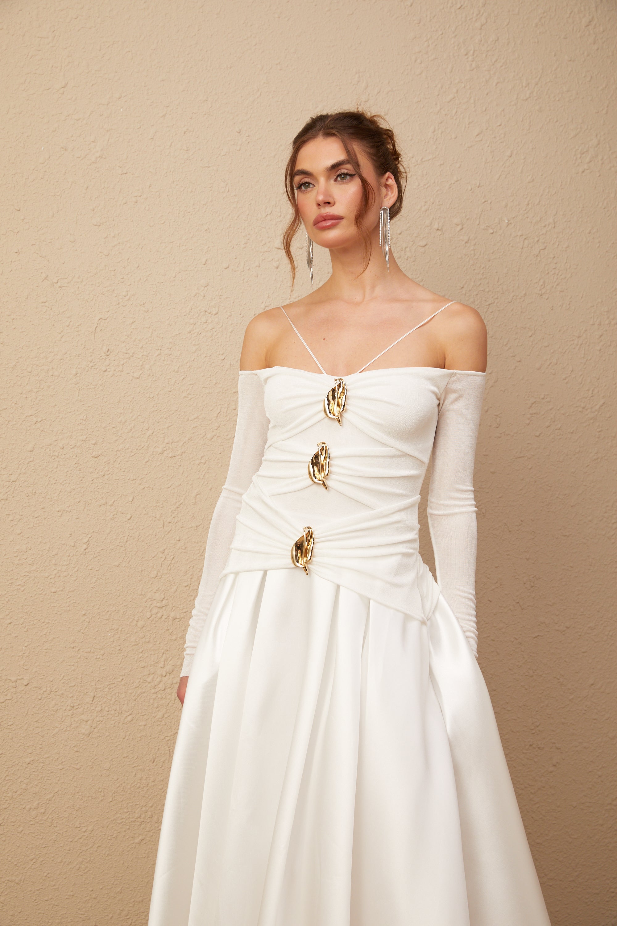Nadine off-shoulder panelled maxi dress in White (Final Sale-US Only)