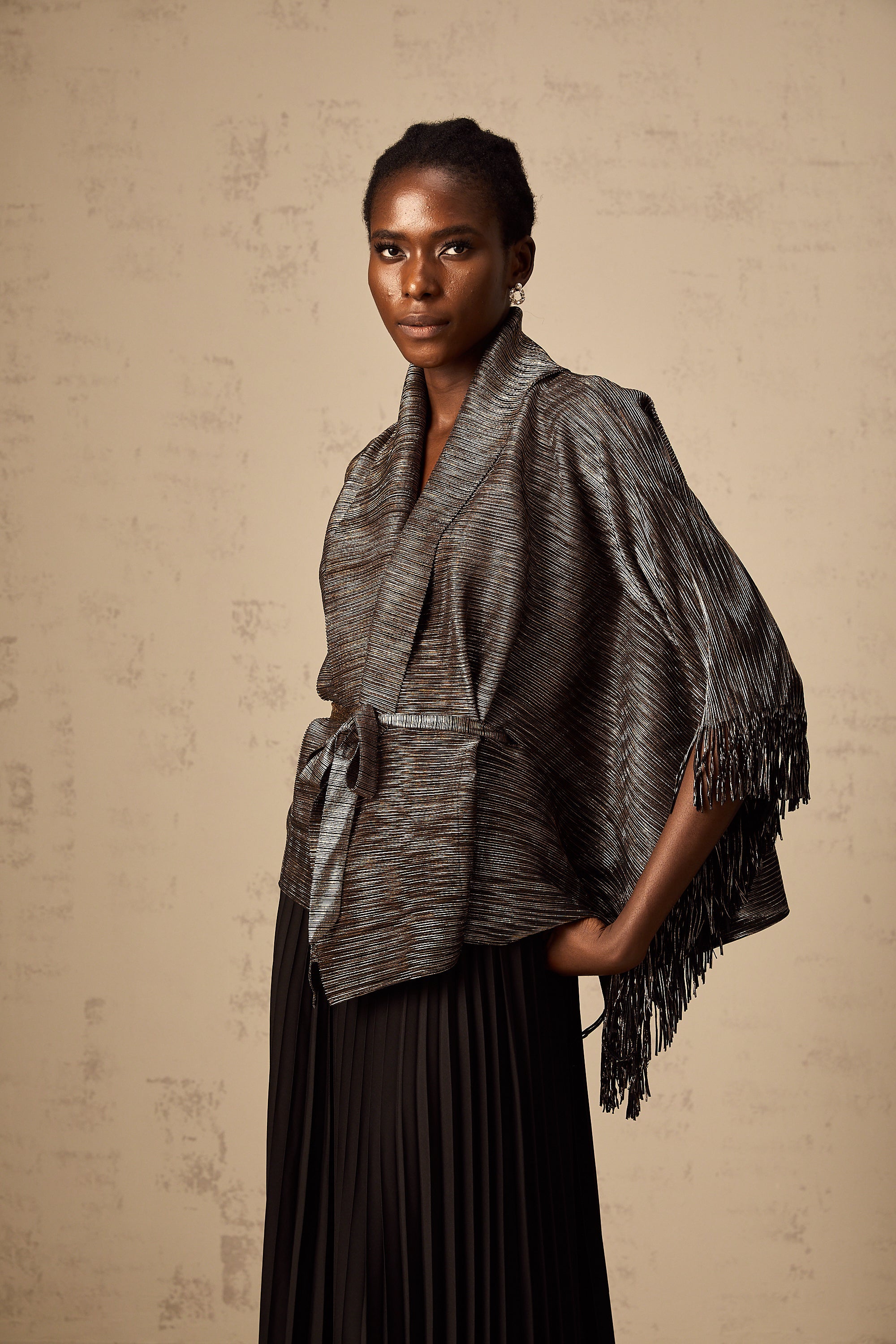 Dextard black gilded creased top & skirt matching set