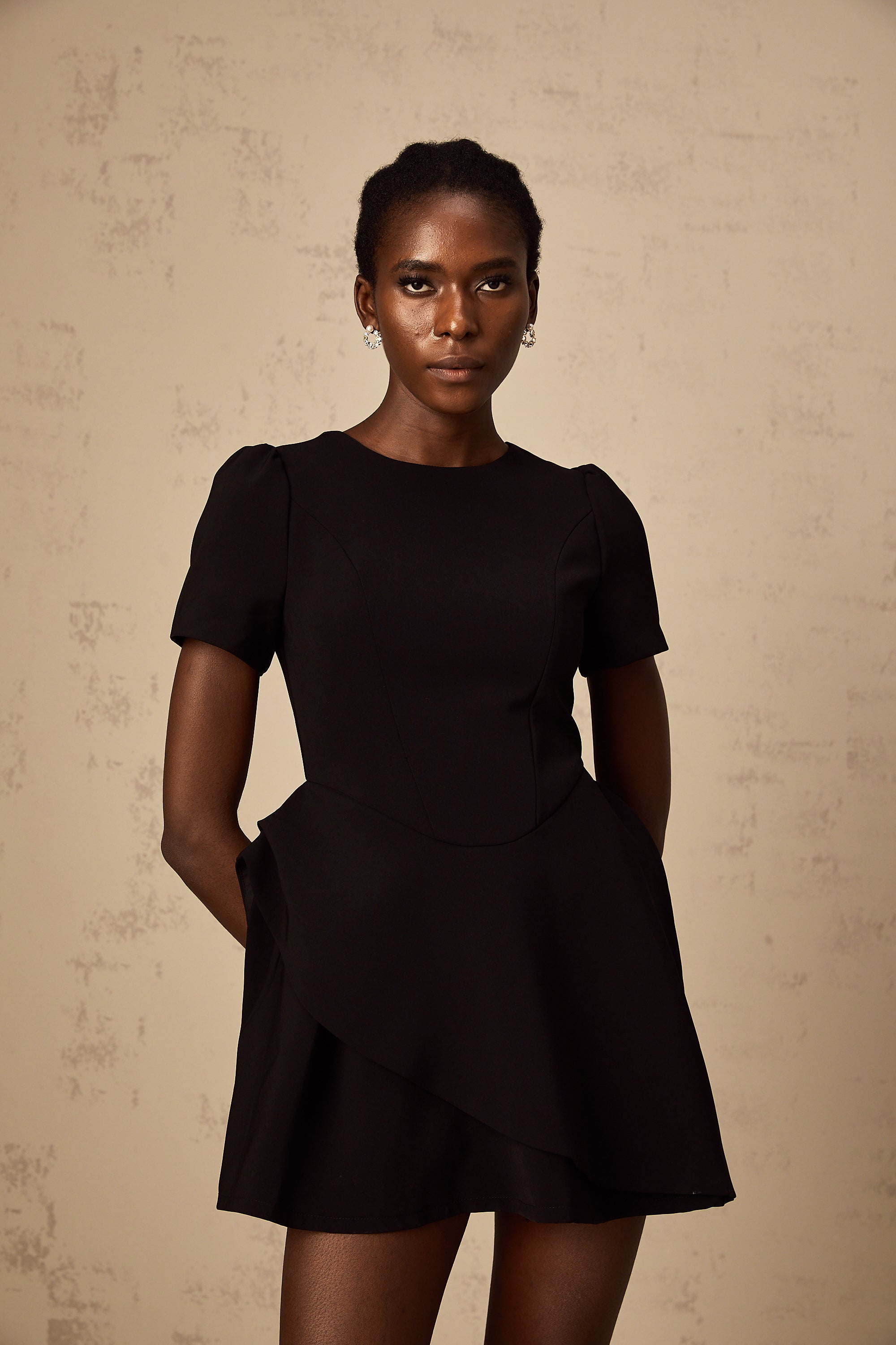 Emma black asymmetrical ruffled mini dress