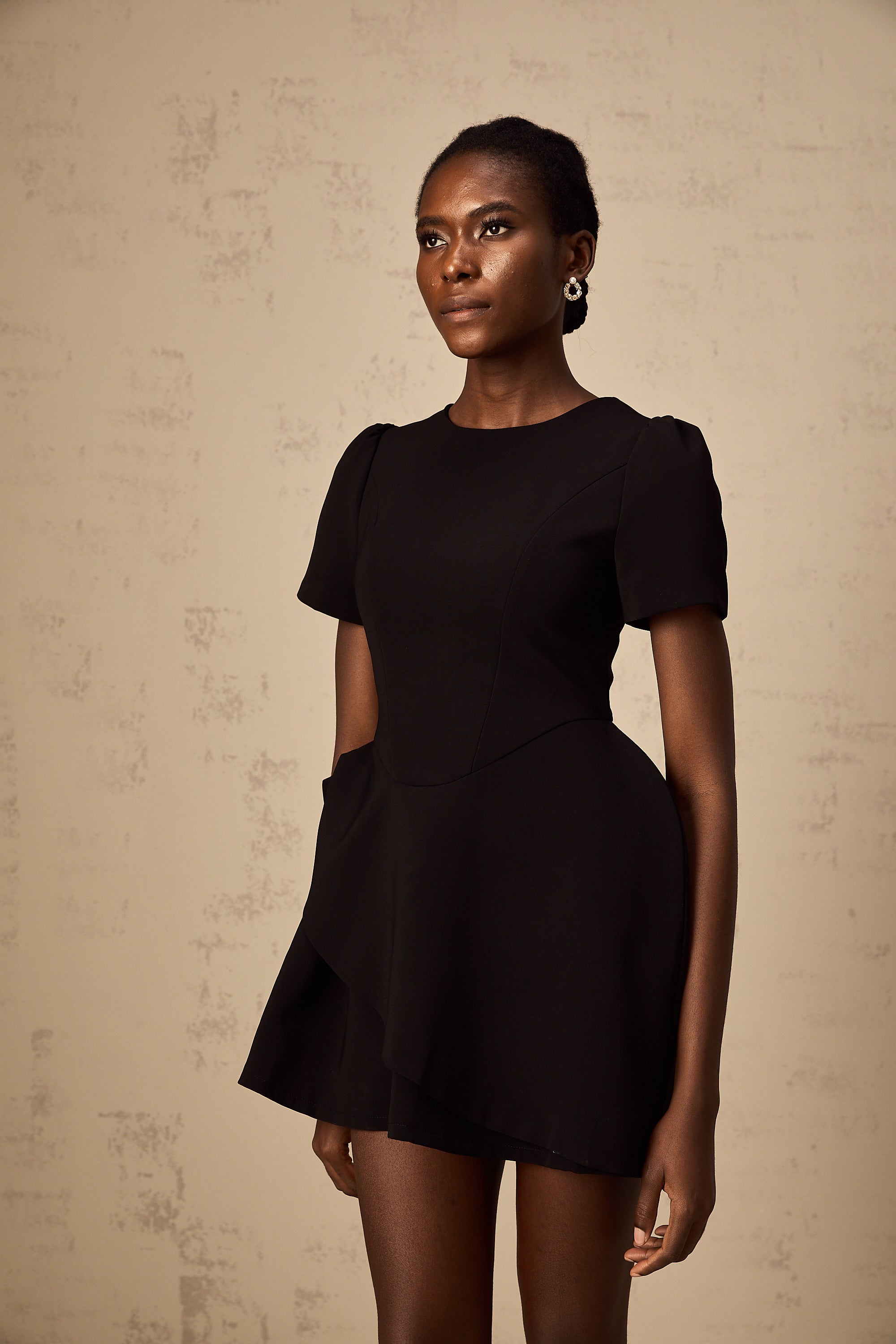 Emma black asymmetrical ruffled mini dress