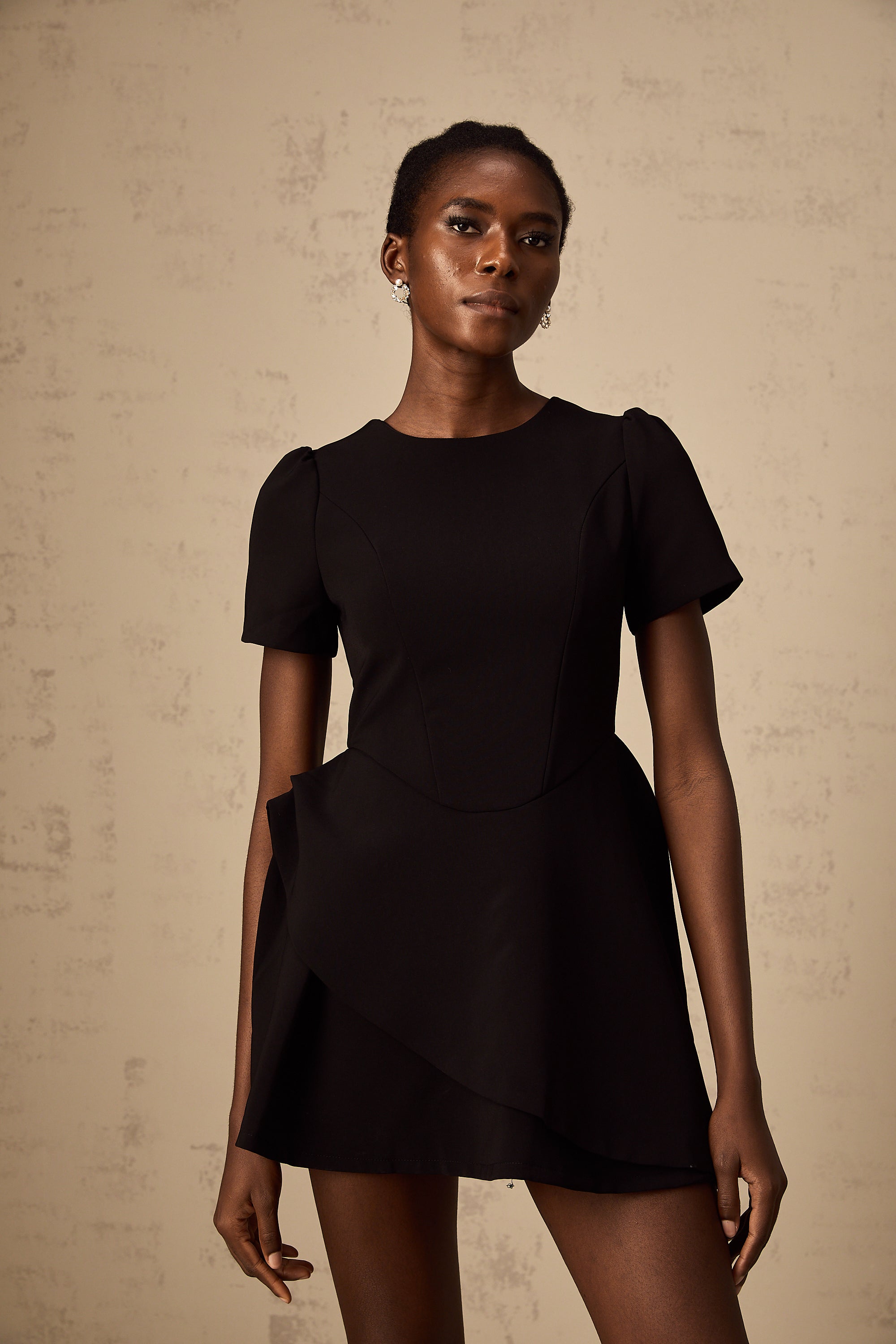 Emma black asymmetrical ruffled mini dress