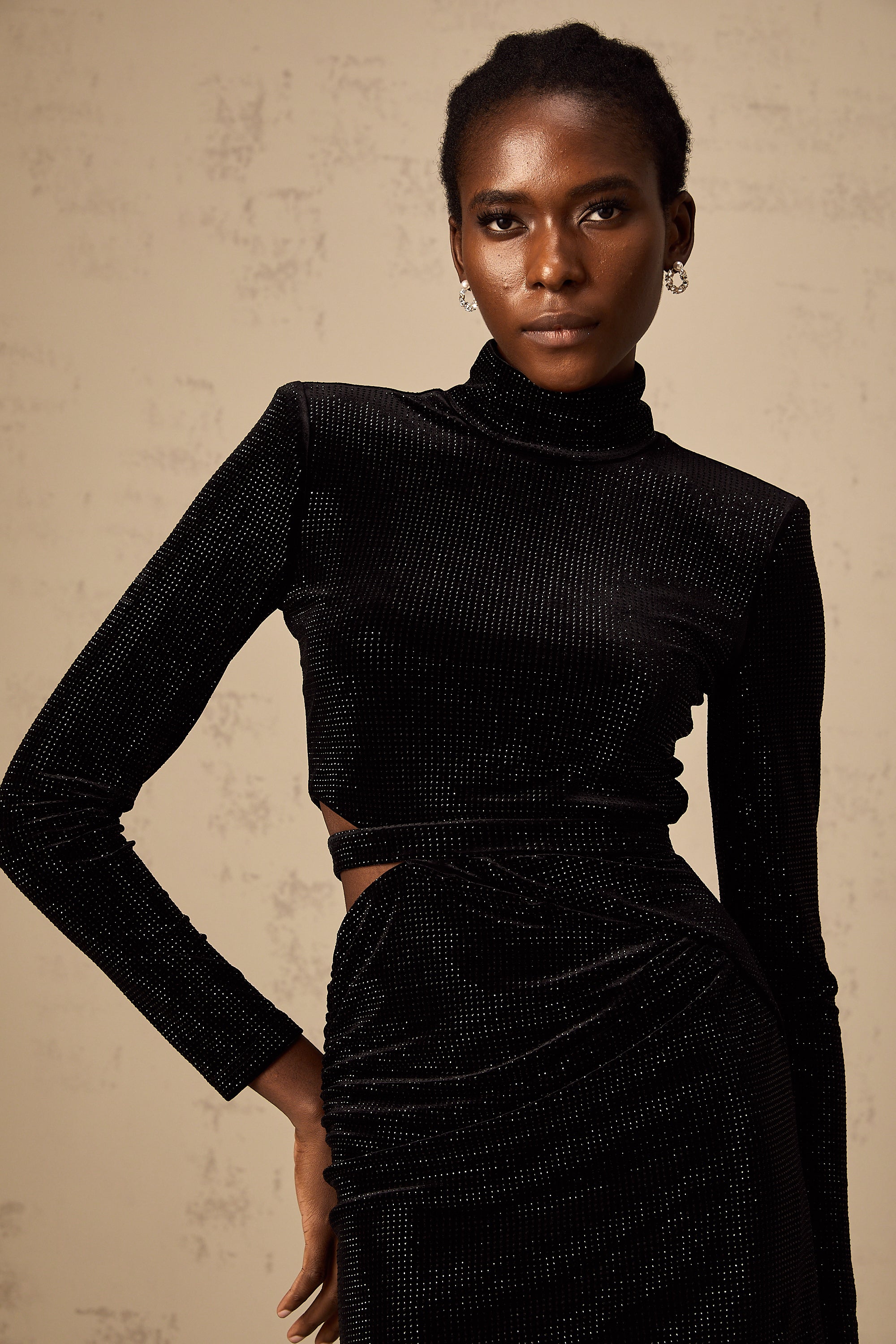 Yvette black cut-out stud-embellished velvet mini dress (Final Sale)