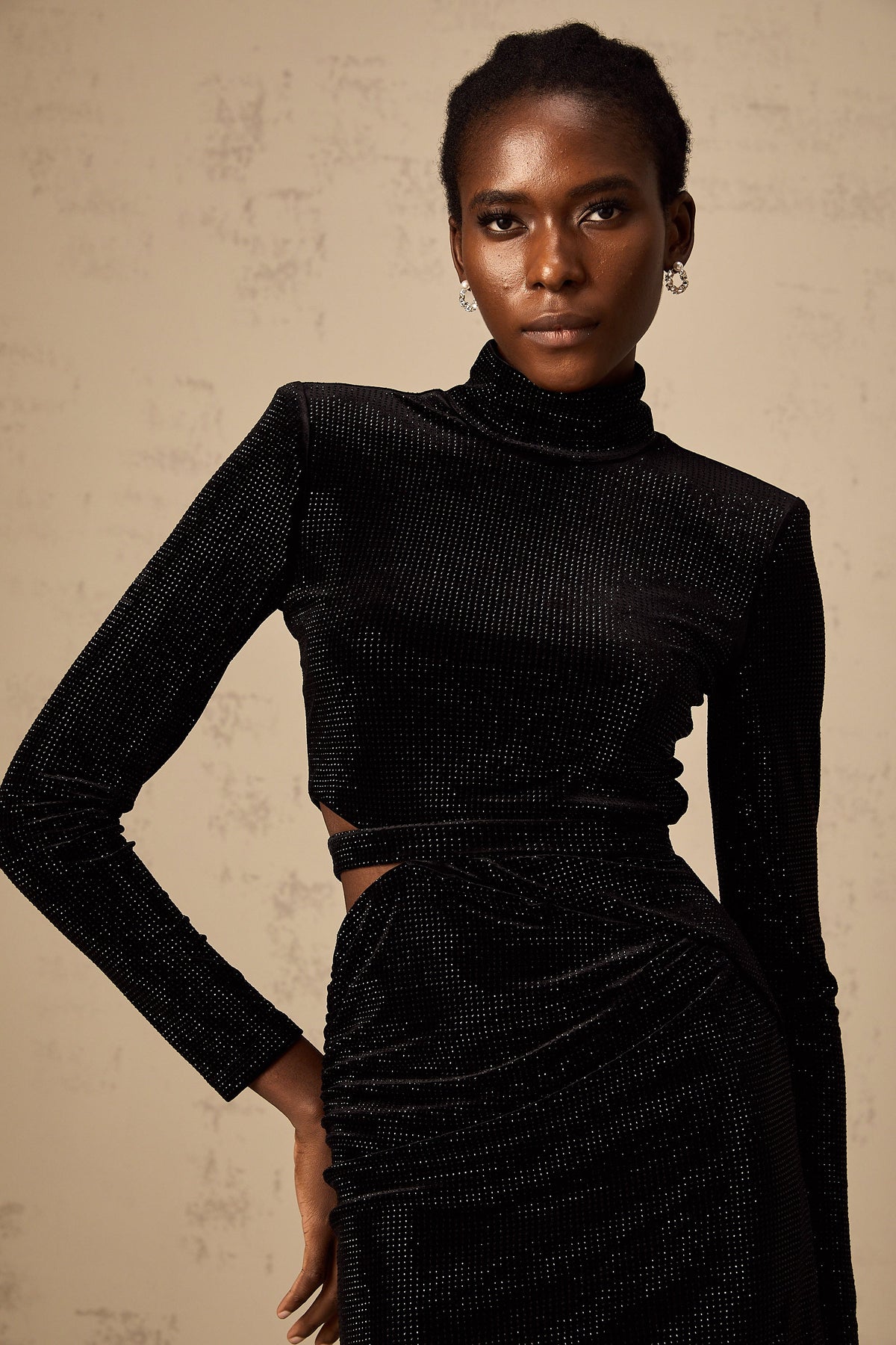 Yvette black cut-out stud-embellished velvet mini dress (Final Sale)
