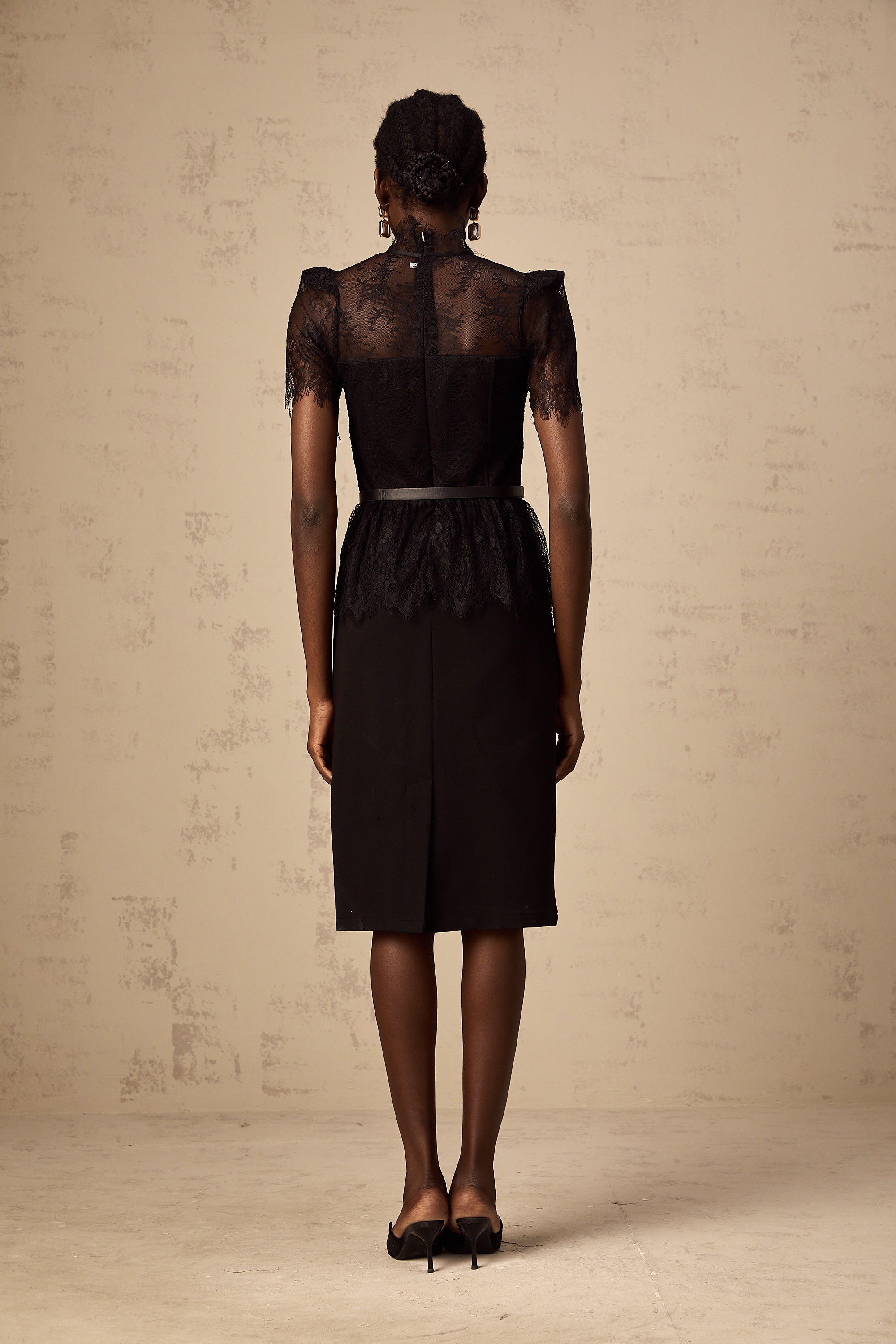 Thérèse black guipure-lace panelled midi dress (Without belt) (Final Sale-US Only)