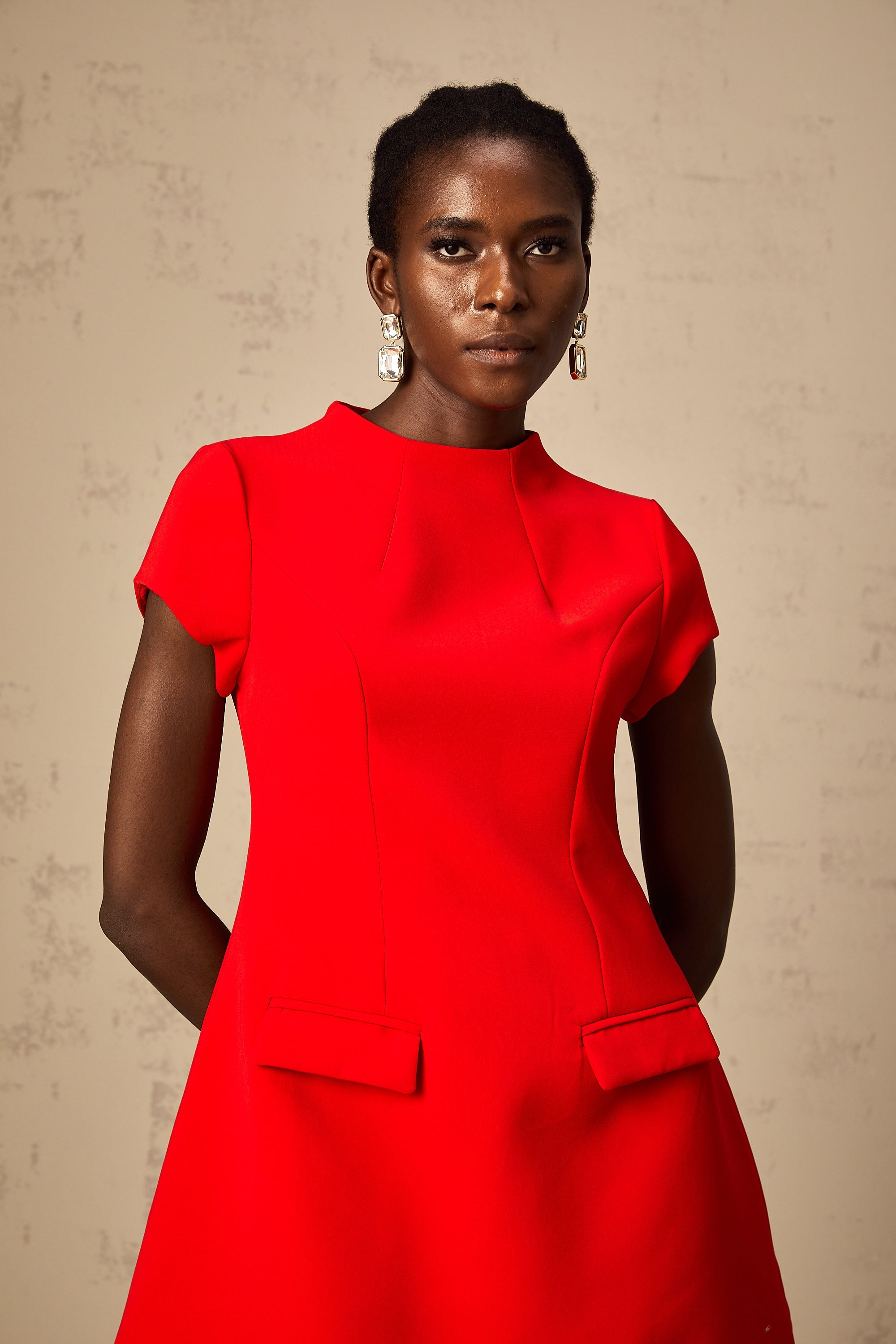 Esther red cap-sleeve mini dress - Red