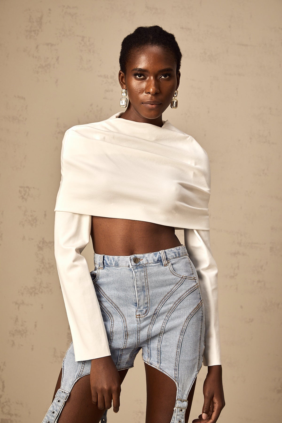 Hanna white ruched cropped top (Final Sale)