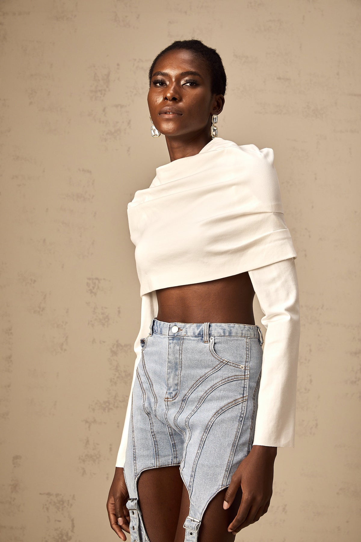 Hanna white ruched cropped top (Final Sale)