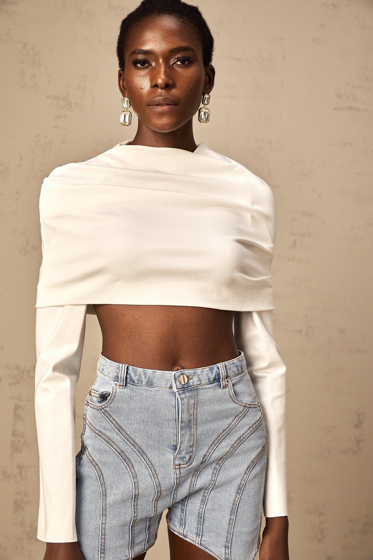 Hanna white ruched cropped top (Final Sale)