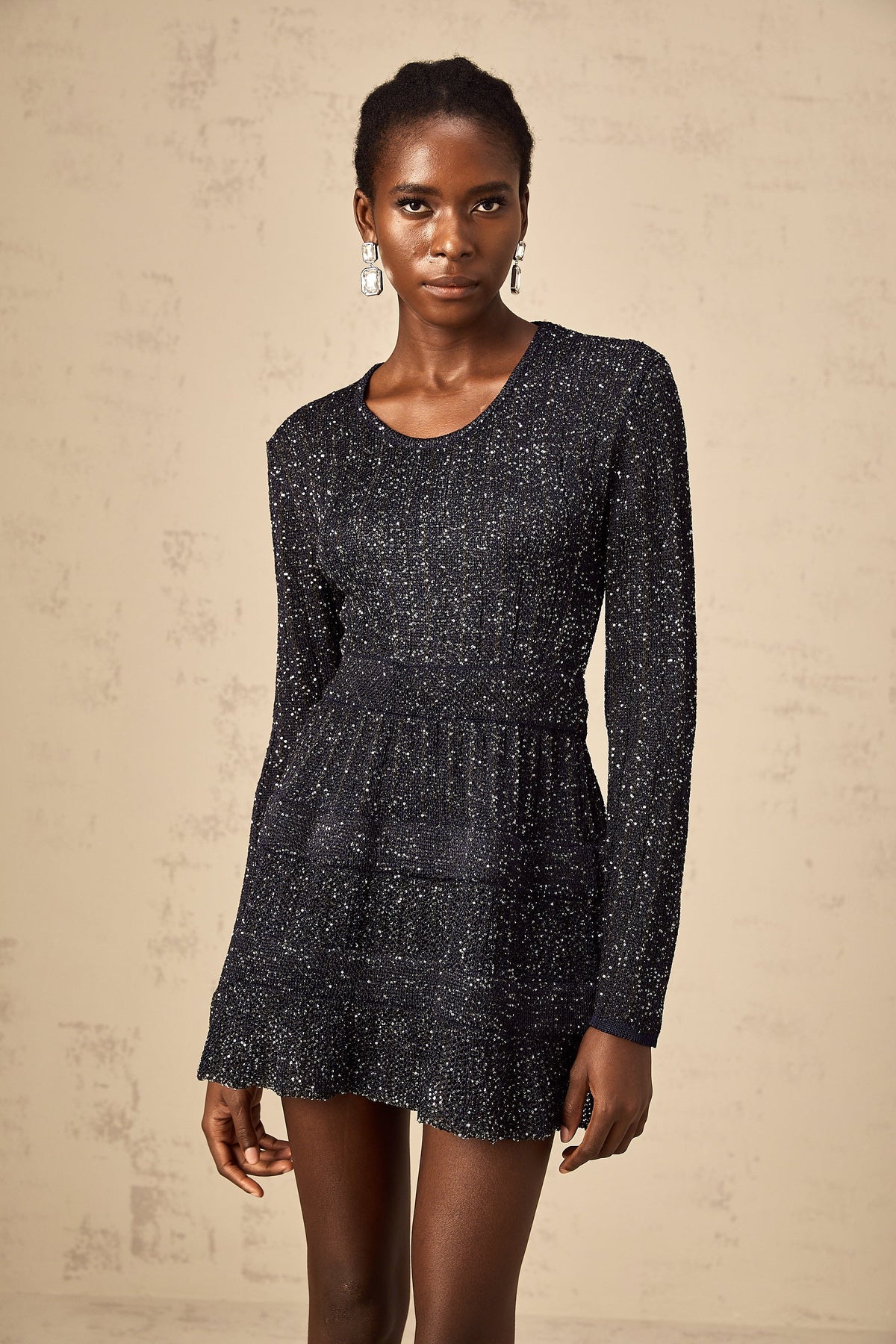 Alessandra black sequined knited mini dress