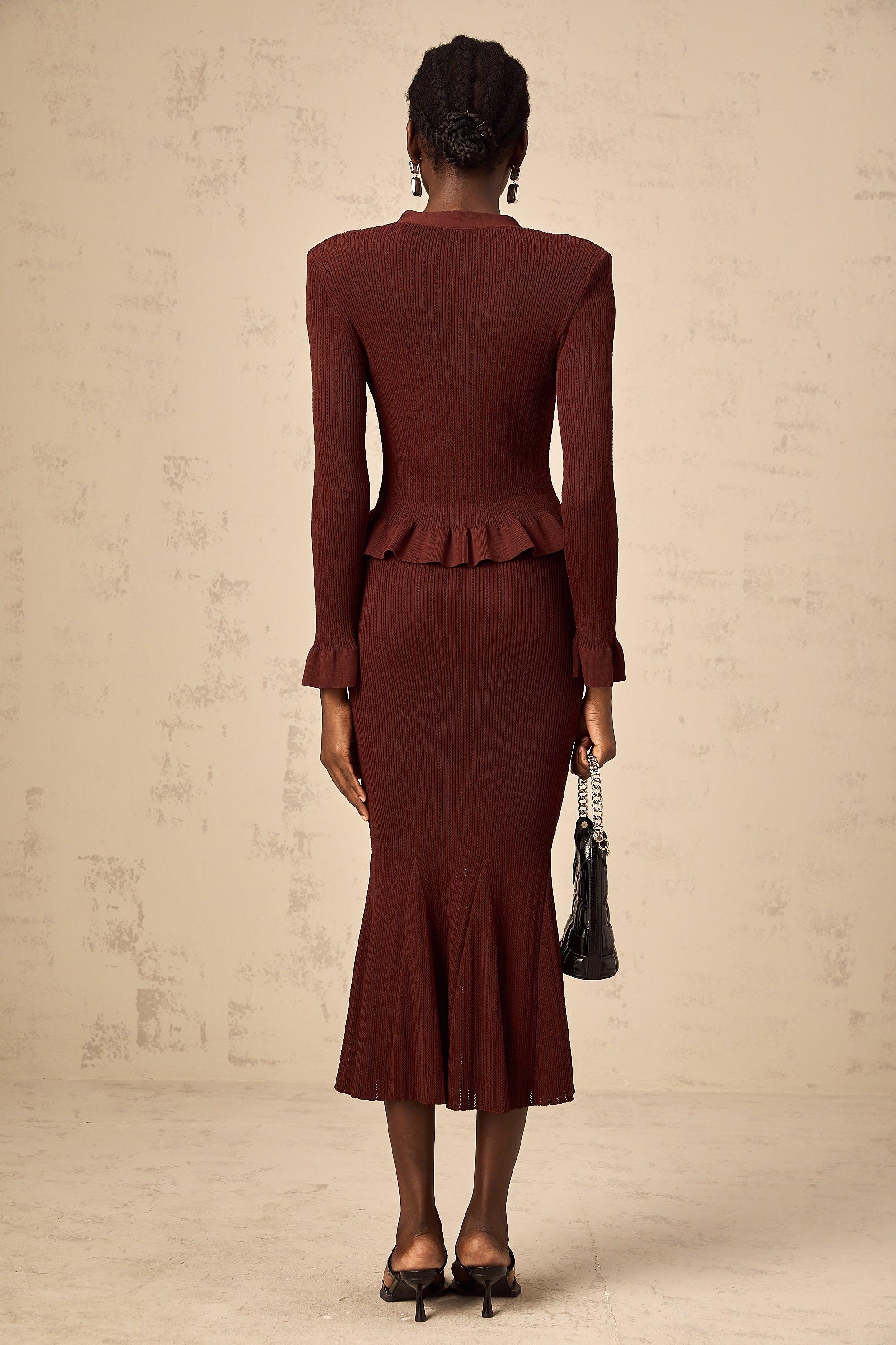 Corrine red ruffled knit top & skirt matching set (Final Sale)