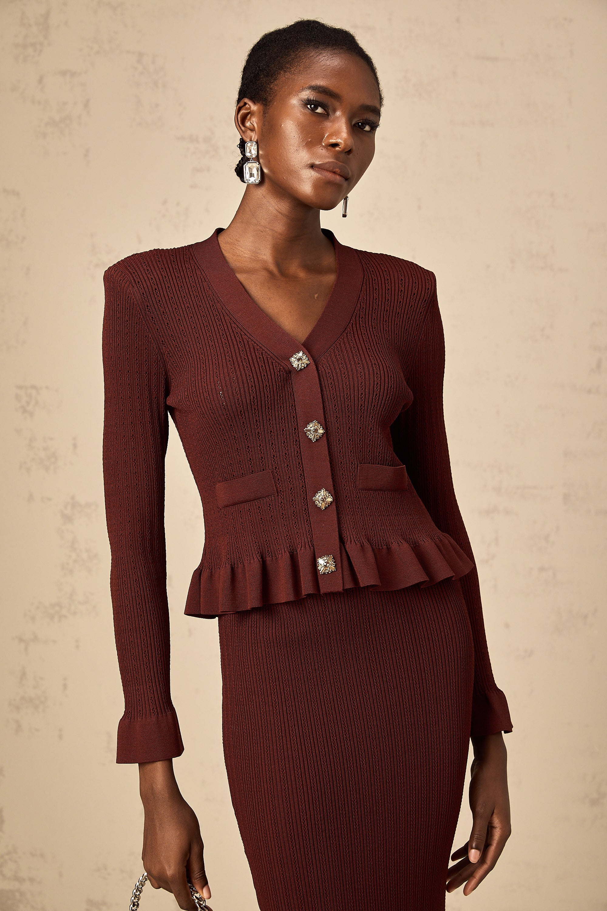 Corrine red ruffled knit top & skirt matching set (Final Sale)