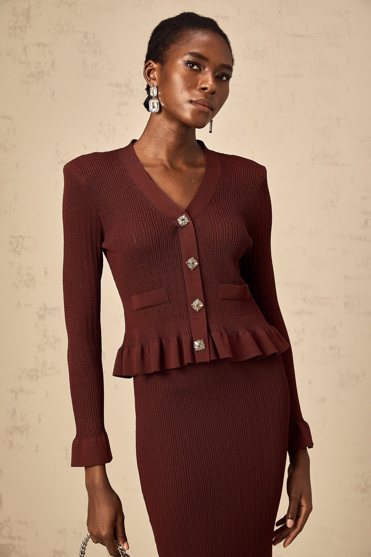 Corrine red ruffled knit top & skirt matching set (Final Sale)