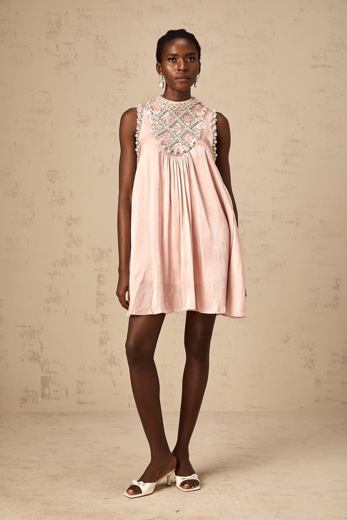 Helena pink embellished pleated mini dress (Final Sale-US Only)