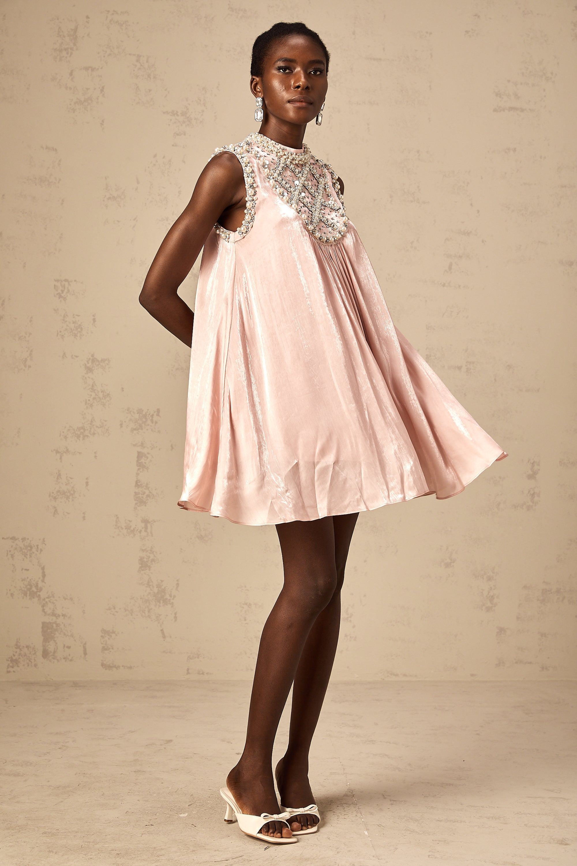 Helena pink embellished pleated mini dress (Final Sale-US Only)