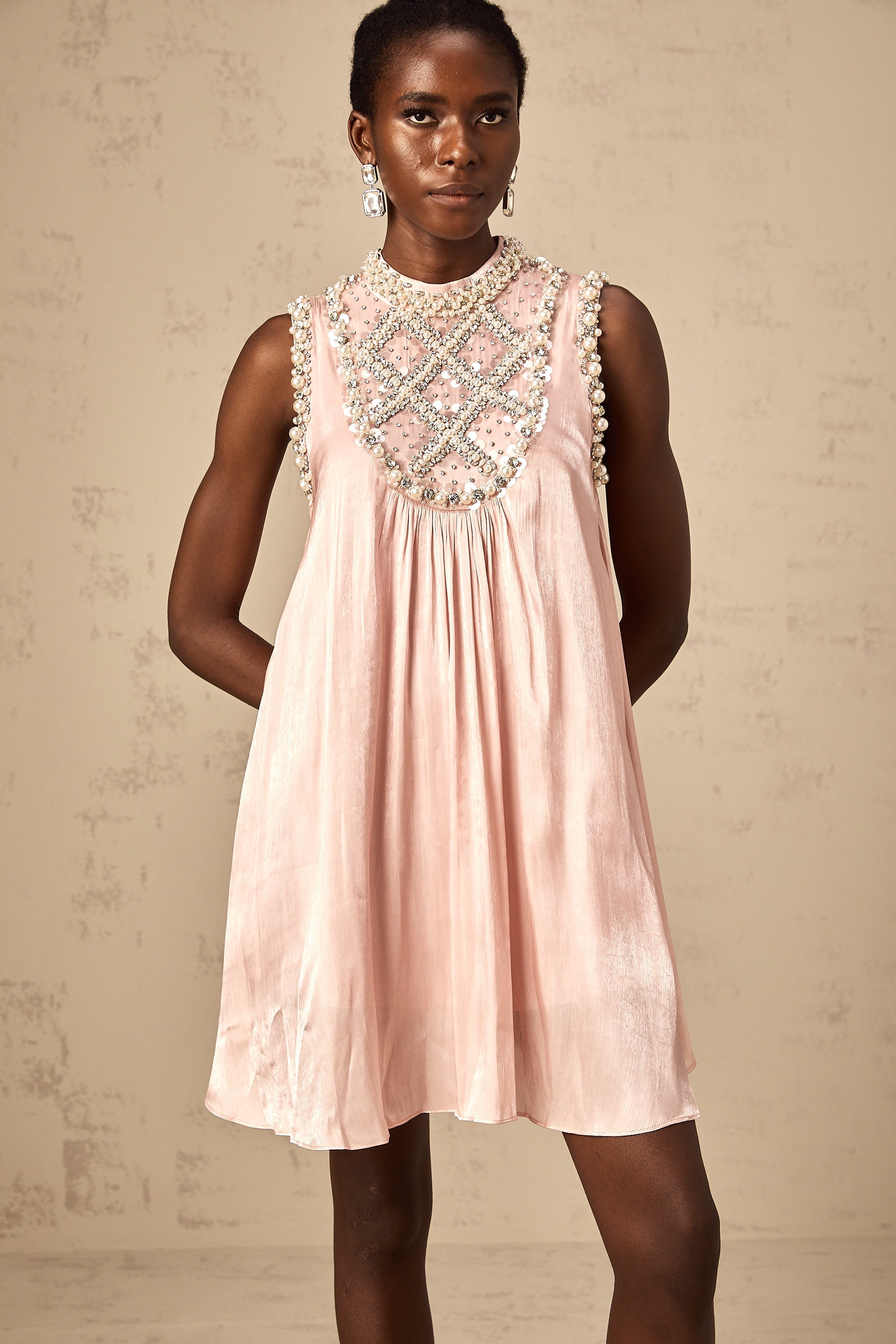 Helena pink embellished pleated mini dress (Final Sale-US Only)