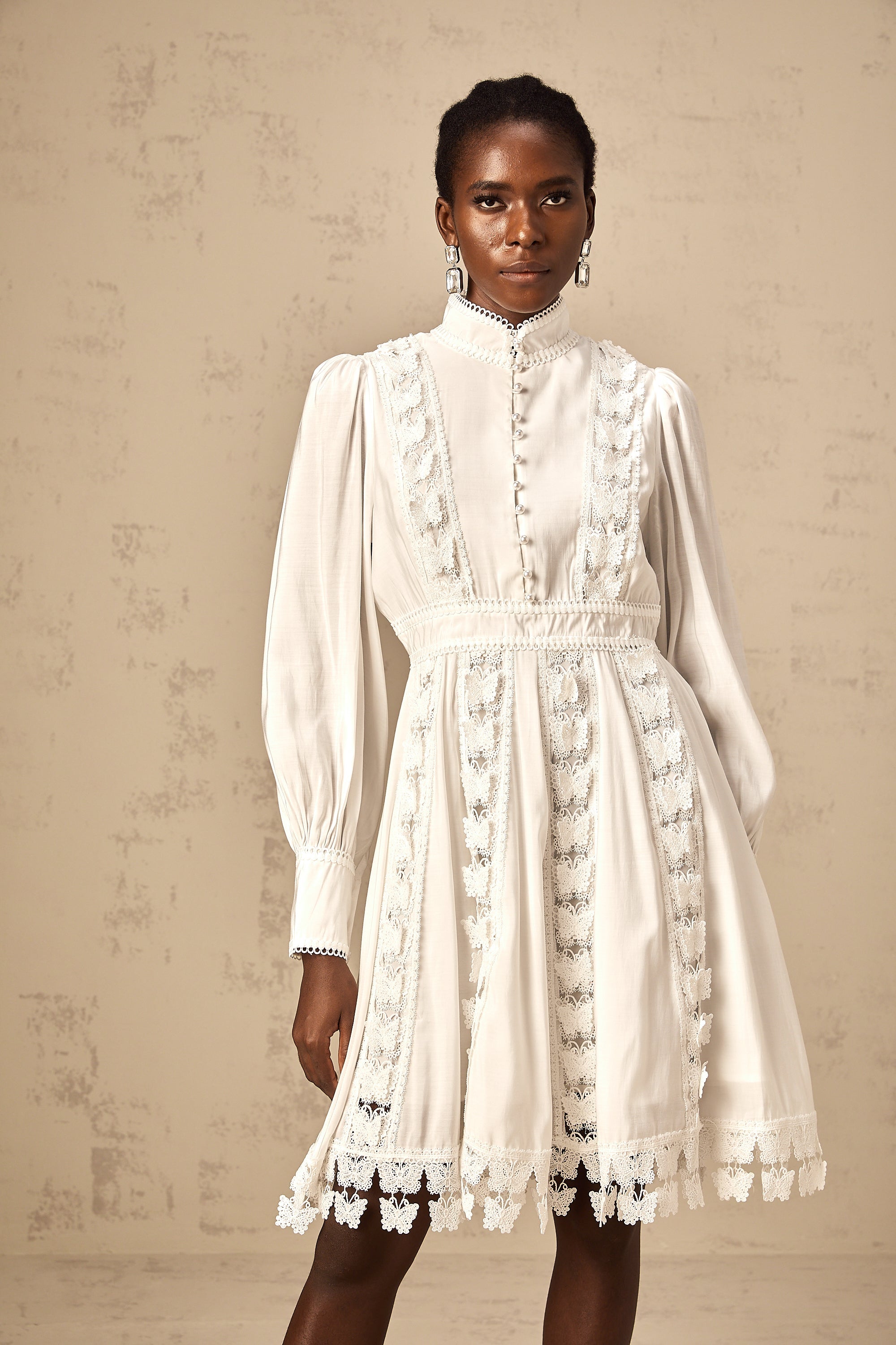 Cyrielle white butterfly-appliqué mini dress