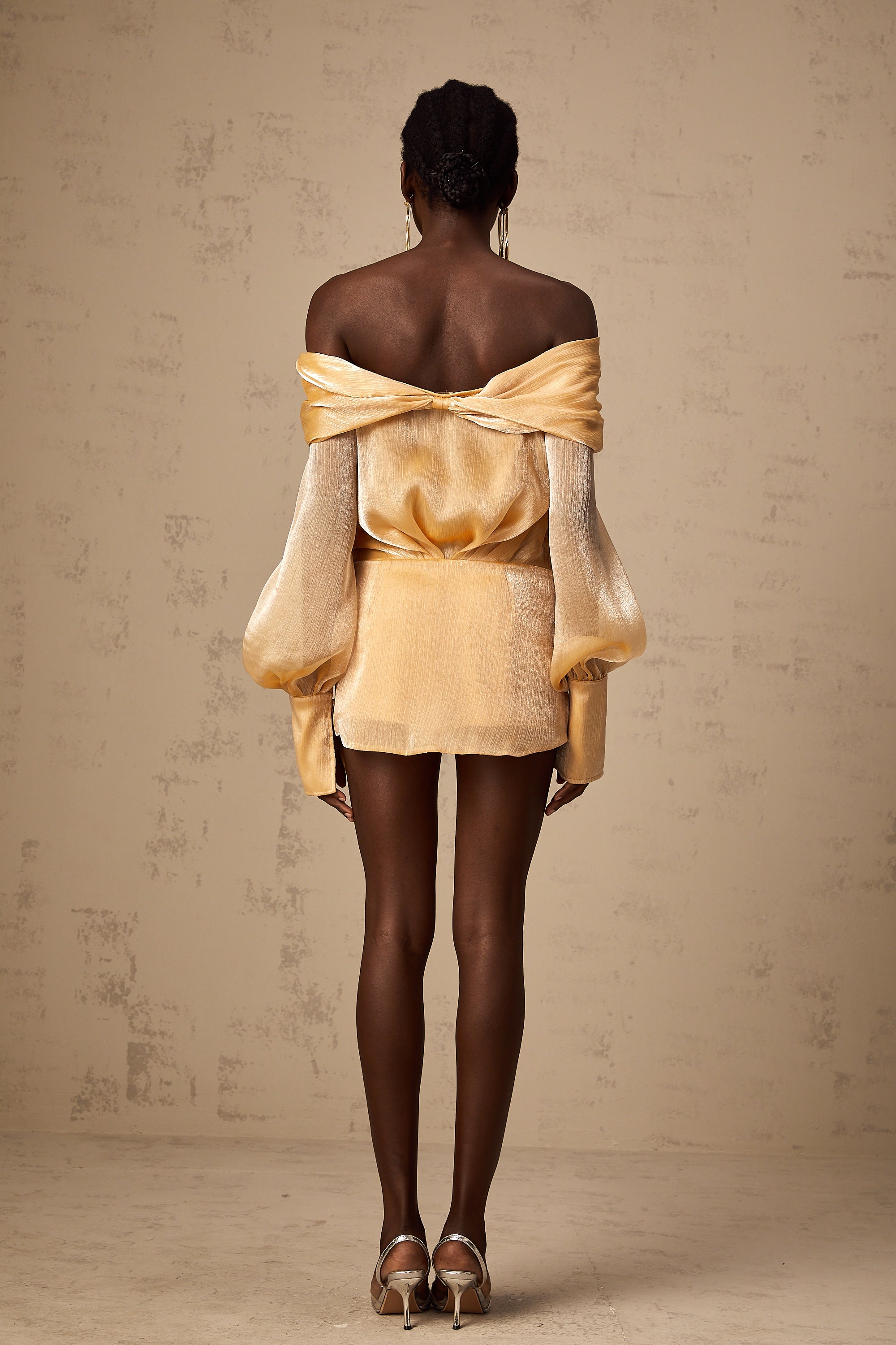 Adelina gold crystal-embellished panelled mini dress (Final Sale)