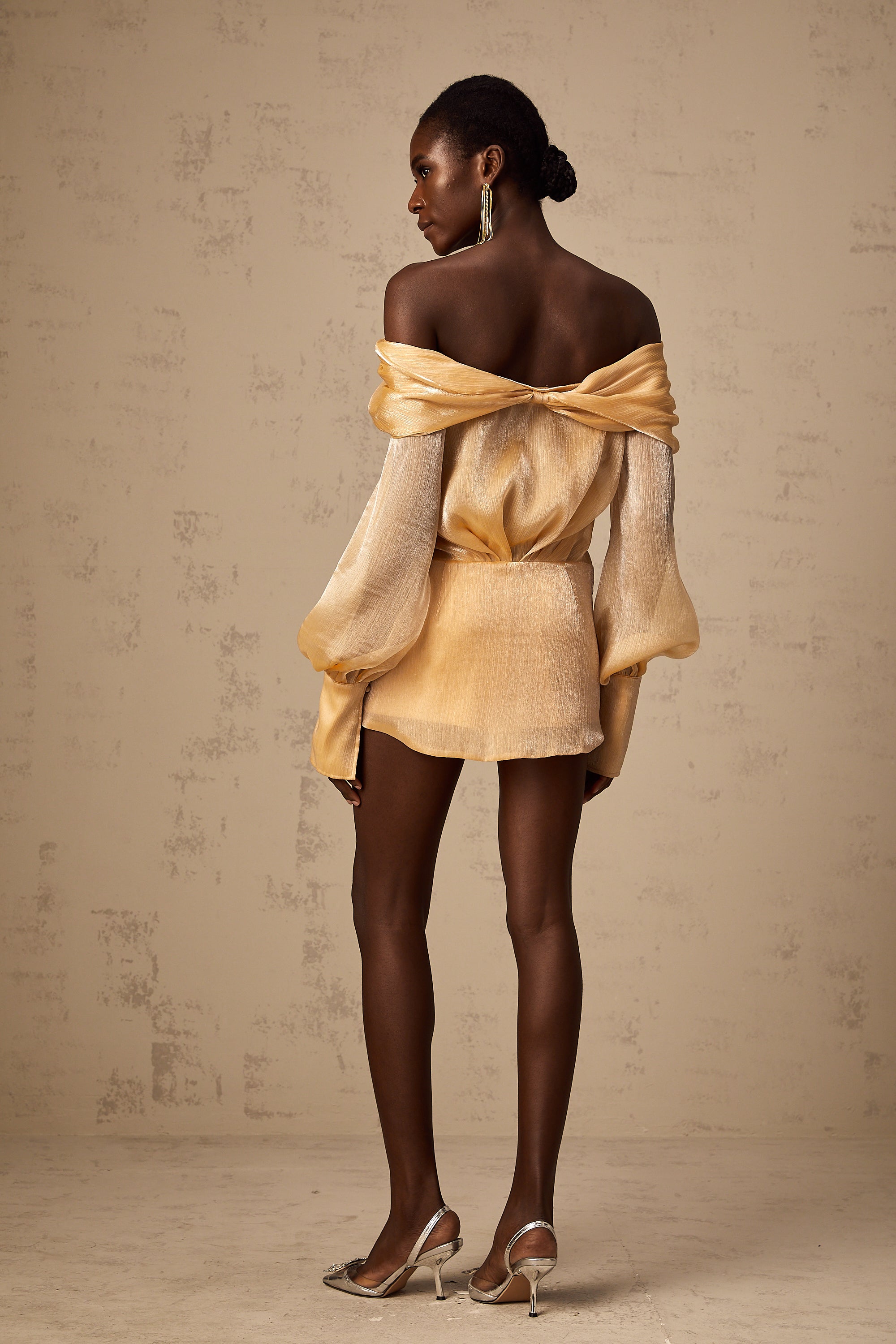 Adelina gold crystal-embellished panelled mini dress (Final Sale)