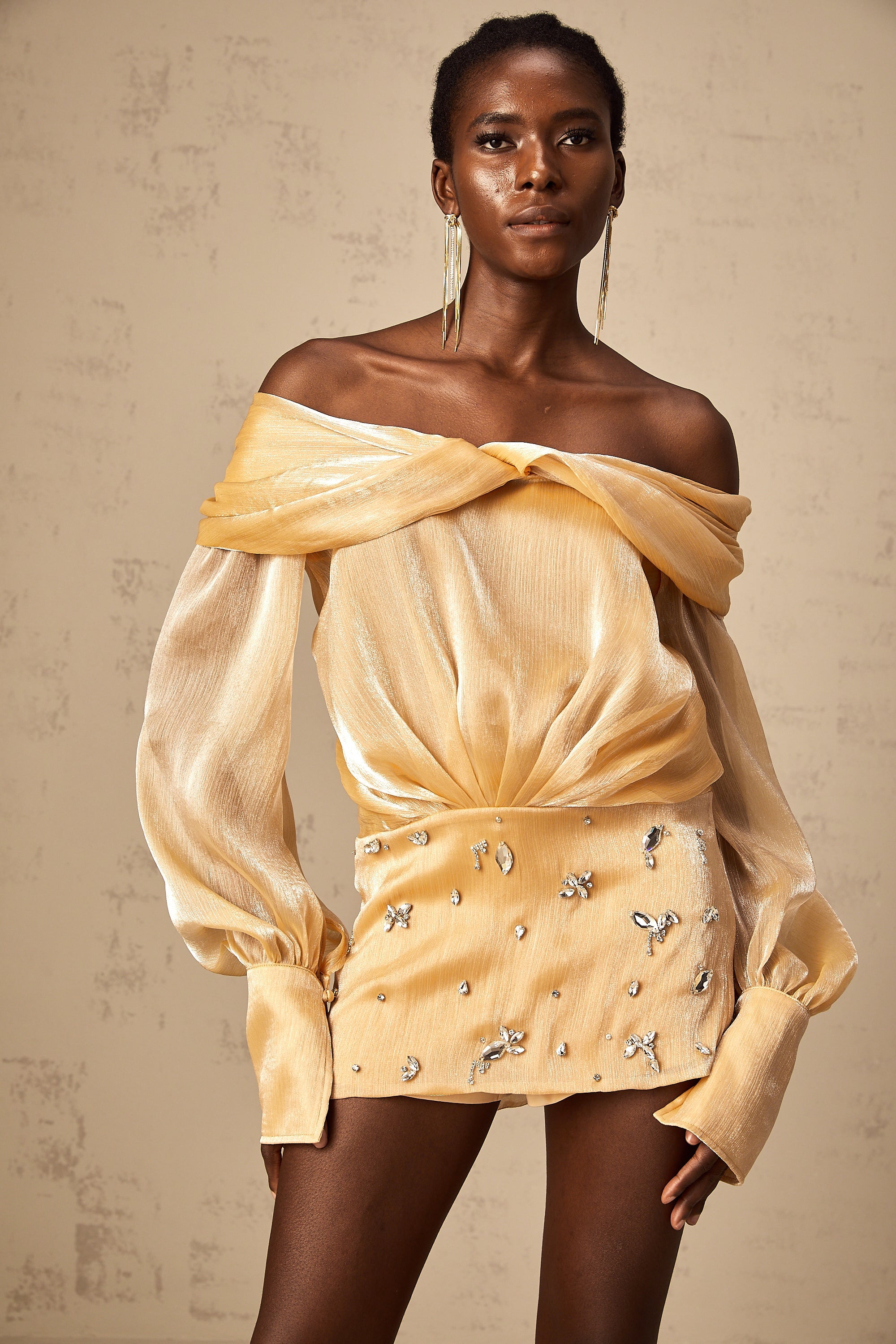 Adelina gold crystal-embellished panelled mini dress (Final Sale-US Only)