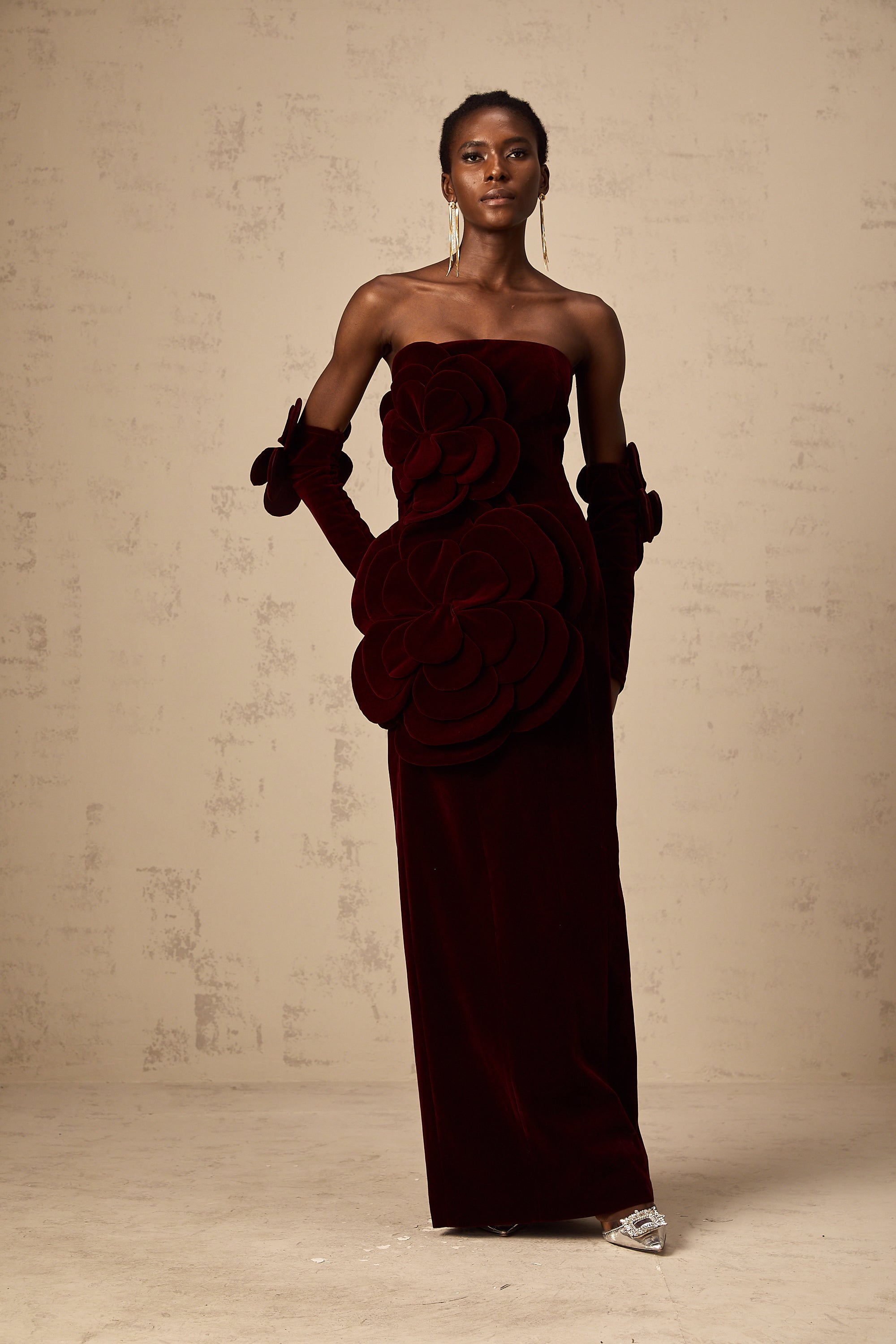 Azura Red Floral Appliqué Maxi Dress (Final Sale-US Only)