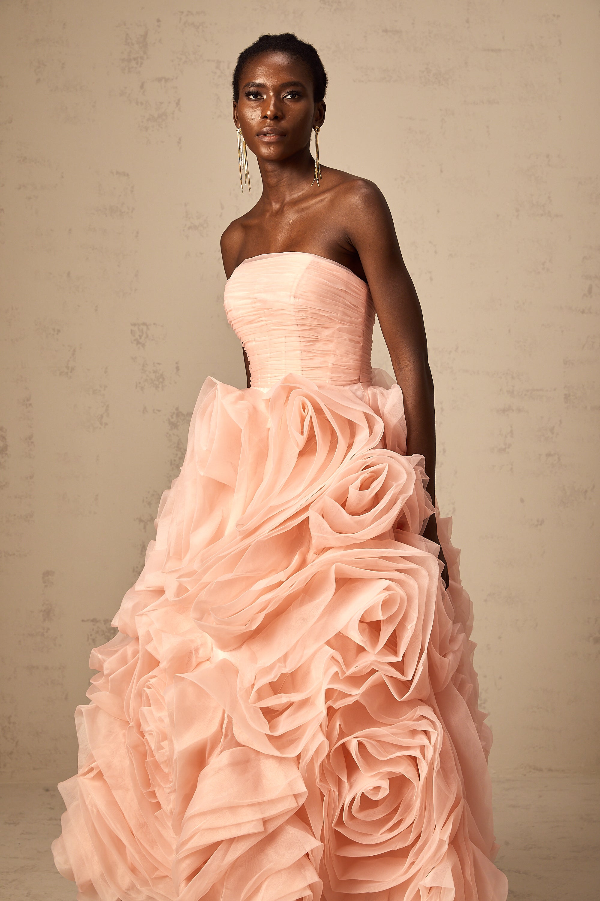 Leane Pink Off-Shoulder Tulle Midi Dress with 3D Petal Detail (Final Sale-US Only)