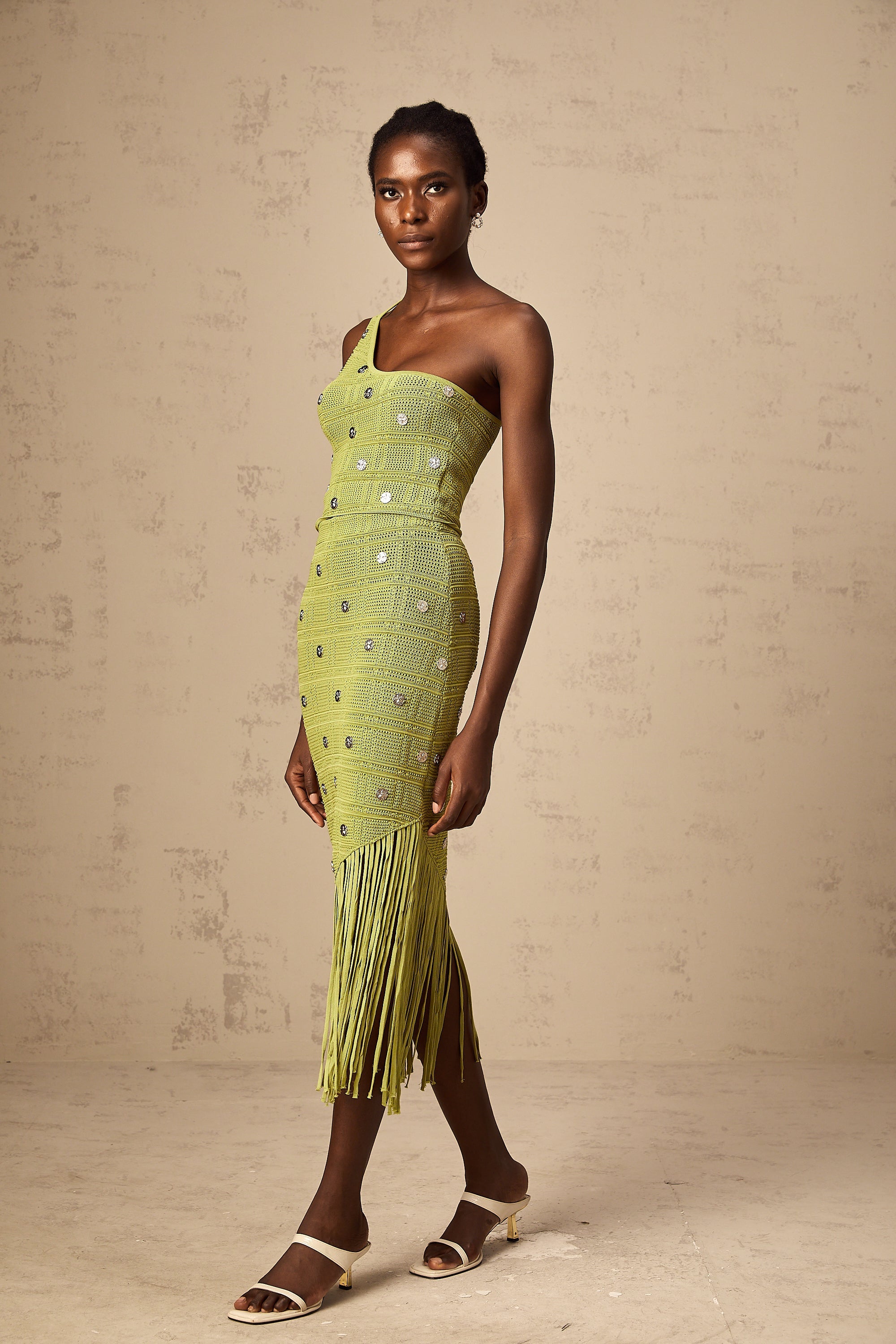 Annette green embellished knit top & skirt matching set