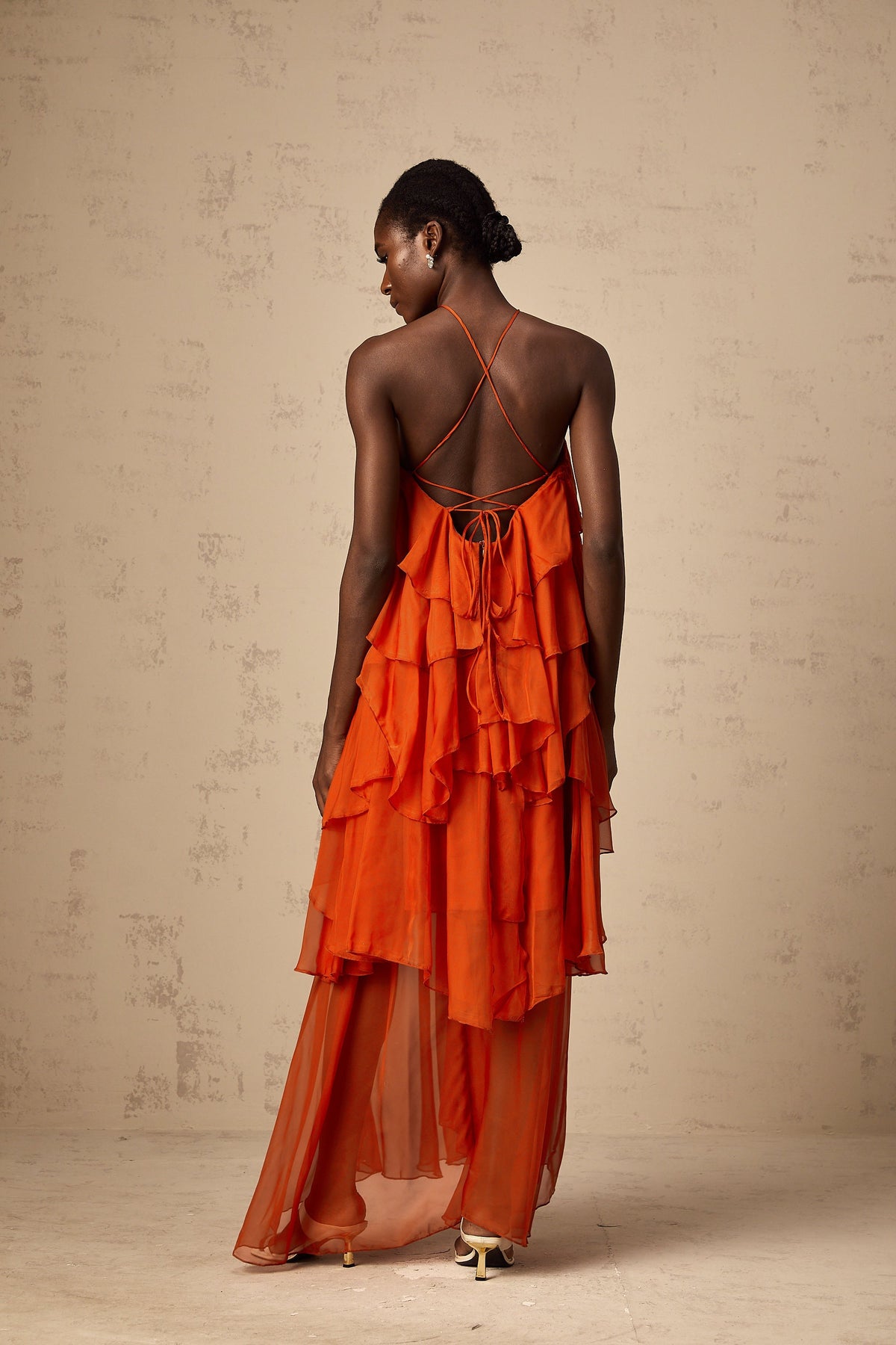 Carrie orange halterneck flounced maxi dress (Final Sale-US Only)