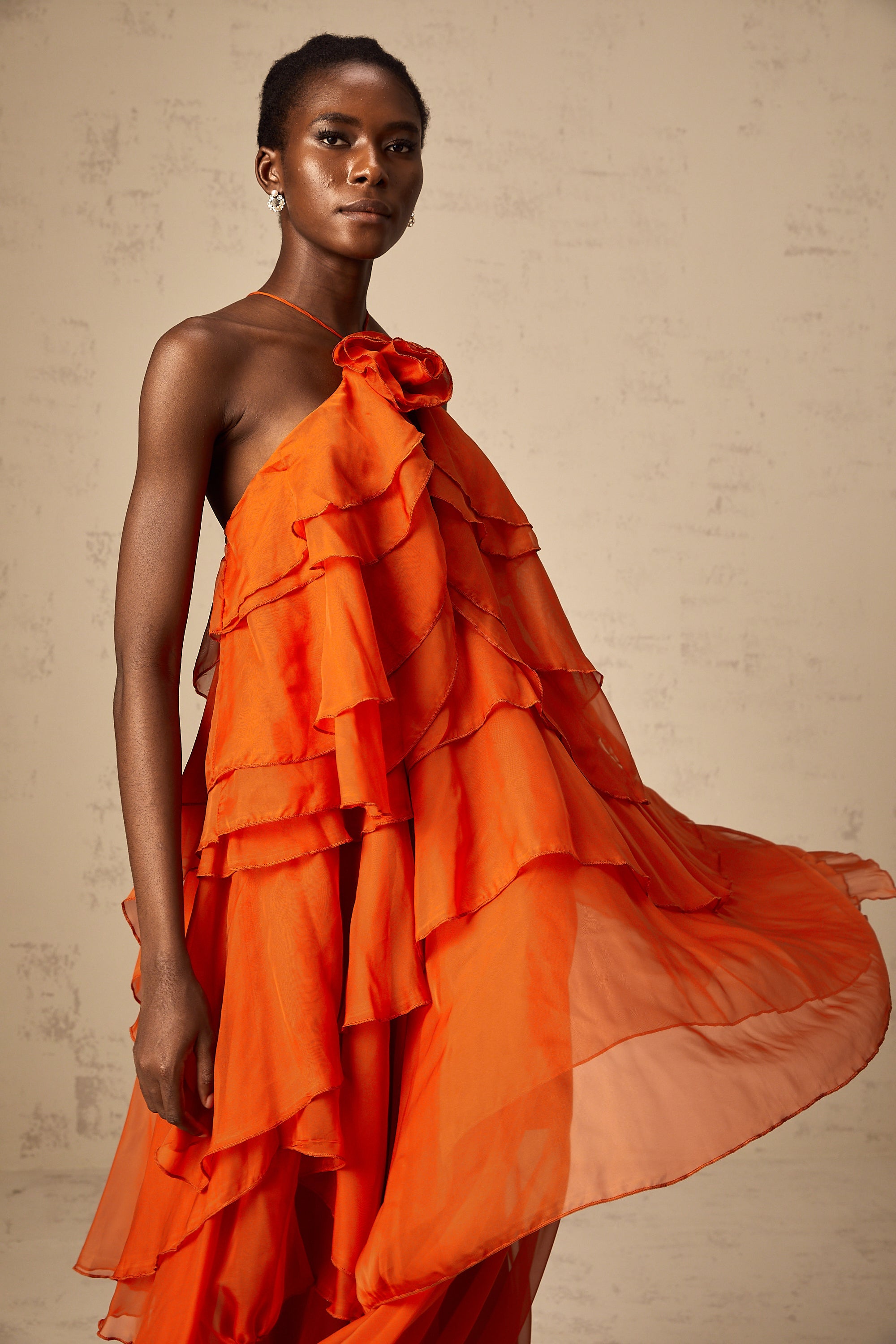 Carrie orange halterneck flounced maxi dress (Final Sale-US Only)