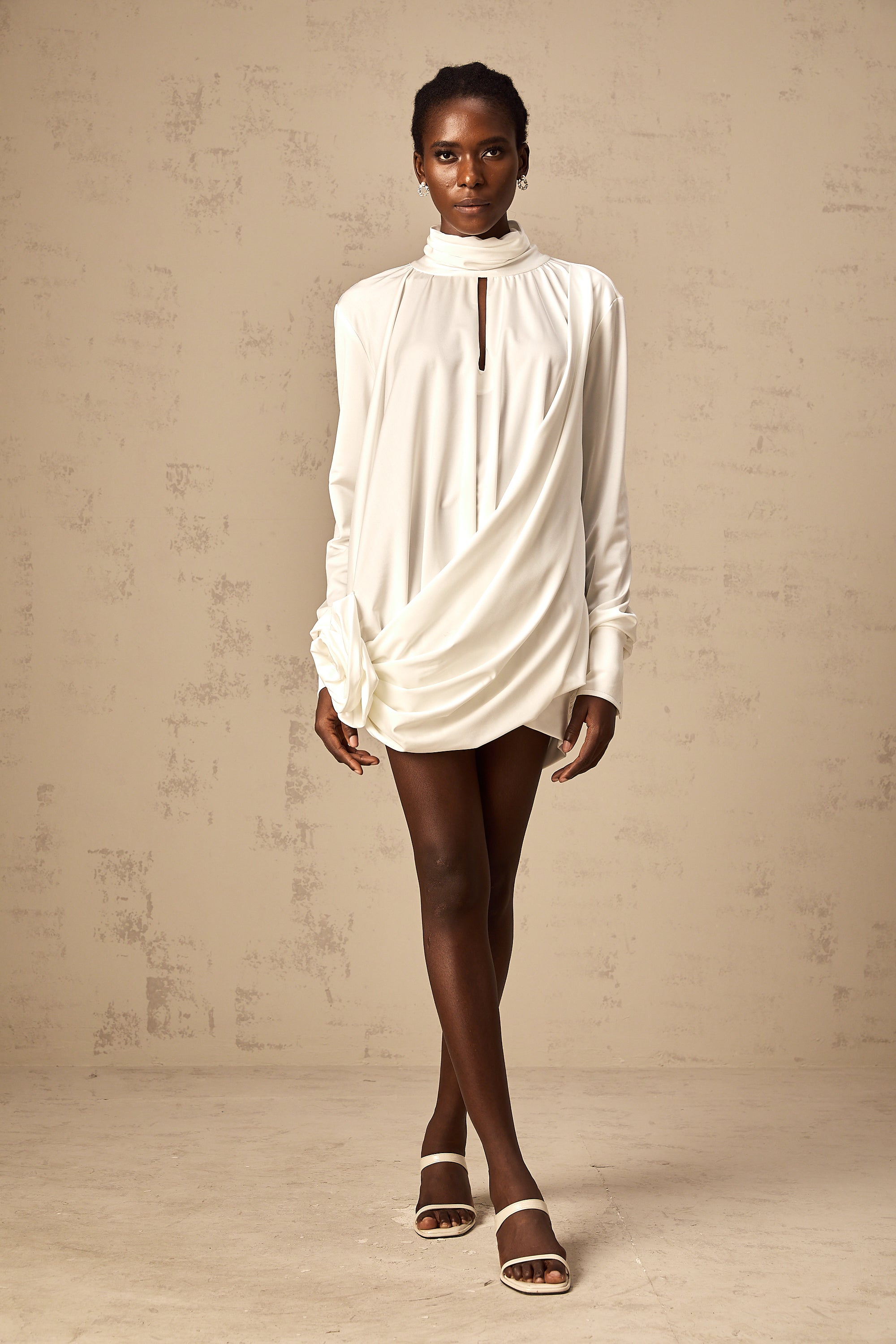 Maeva faux-flower ruched mini dress in White (Final Sale-US Only)