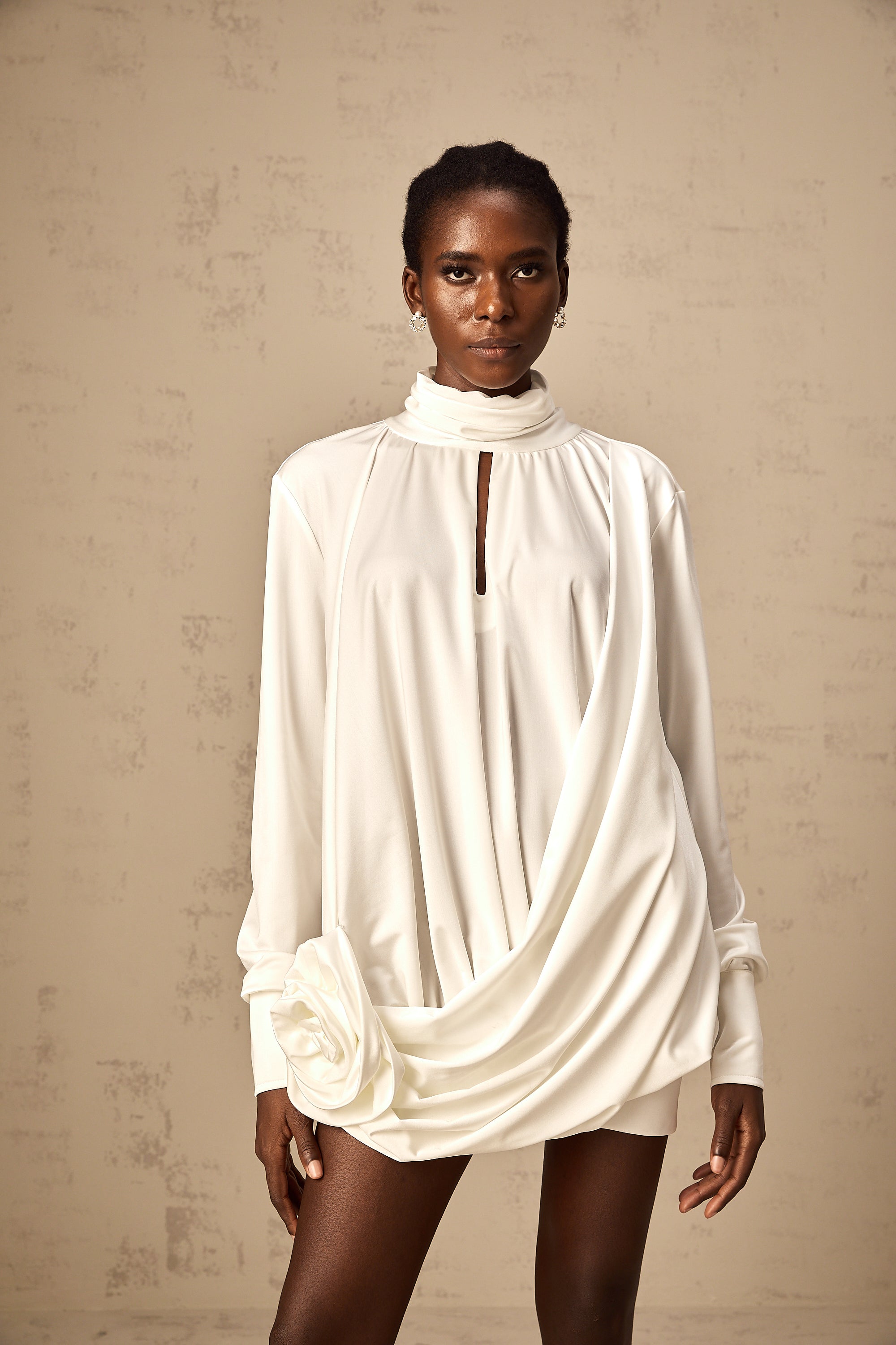 Maeva faux-flower ruched mini dress in White (Final Sale-US Only)