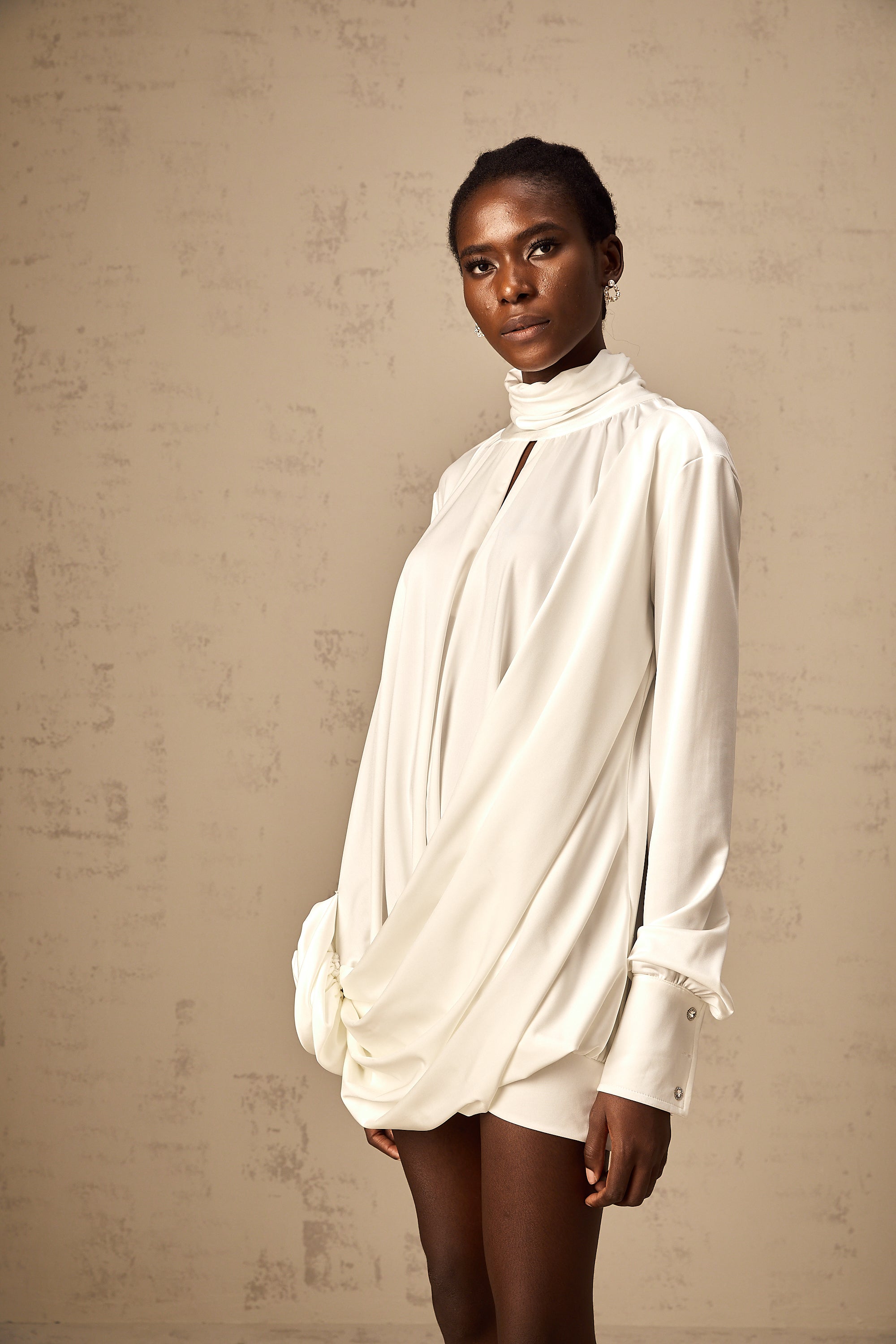 Maeva faux-flower ruched mini dress in White (Final Sale-US Only)