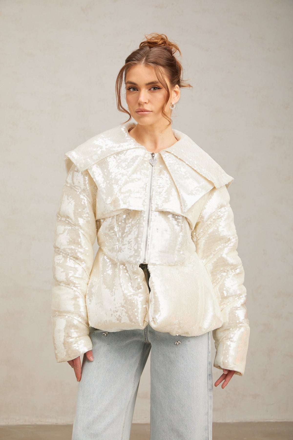 Joslyn white sequined down coat