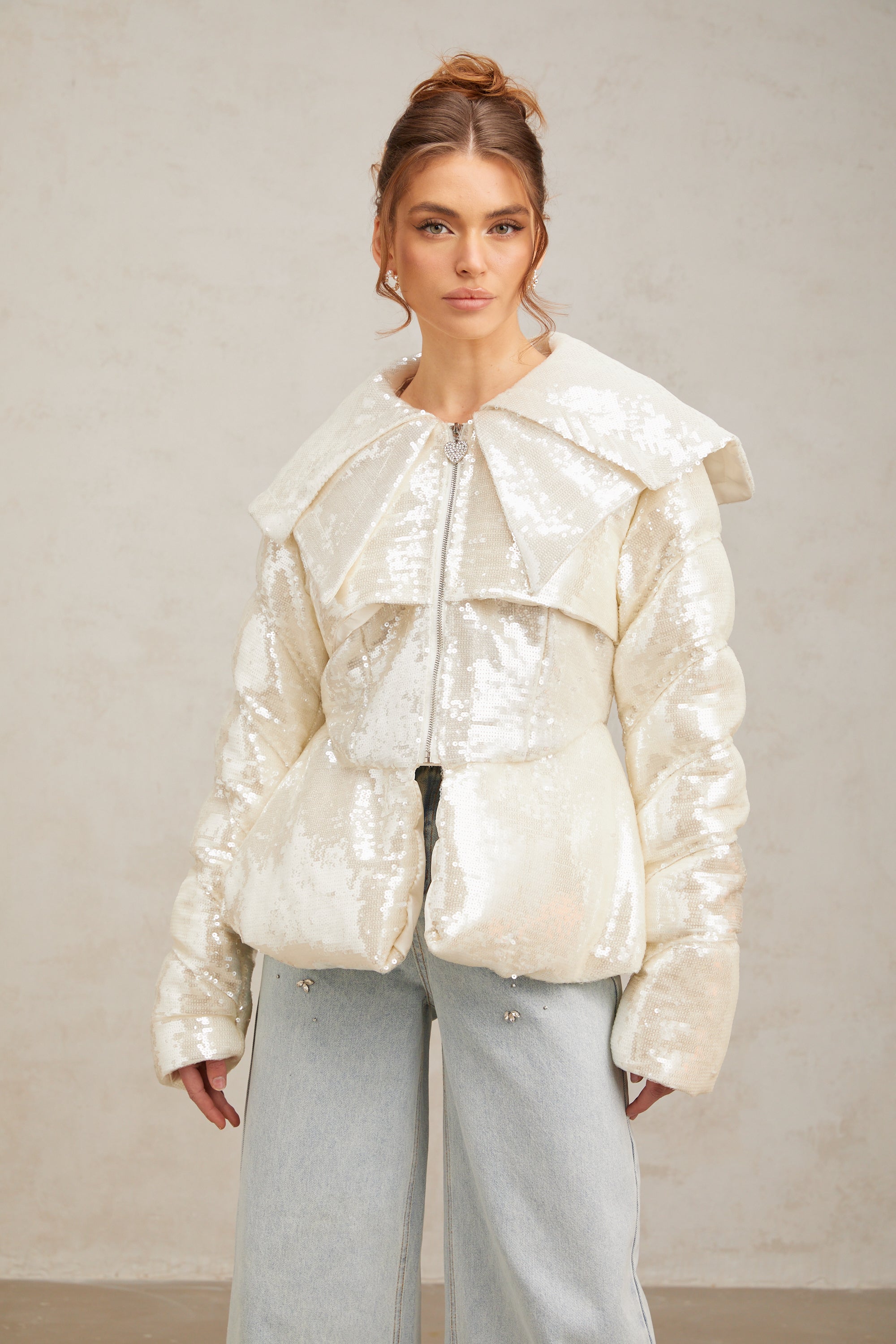 Joslyn white sequined down coat