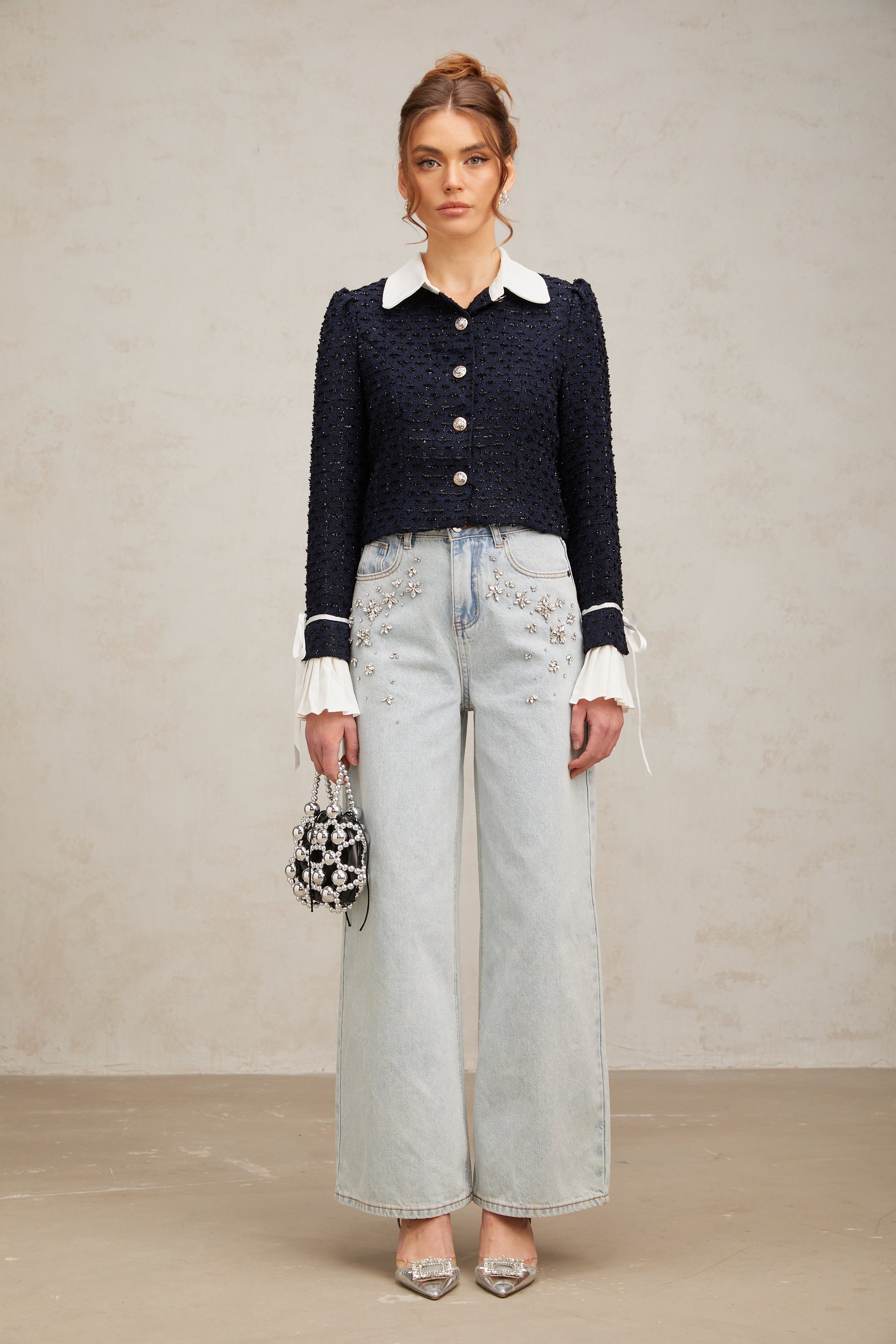 Doriane navy-blue panelled tweed jacket (Final Sale-US Only)