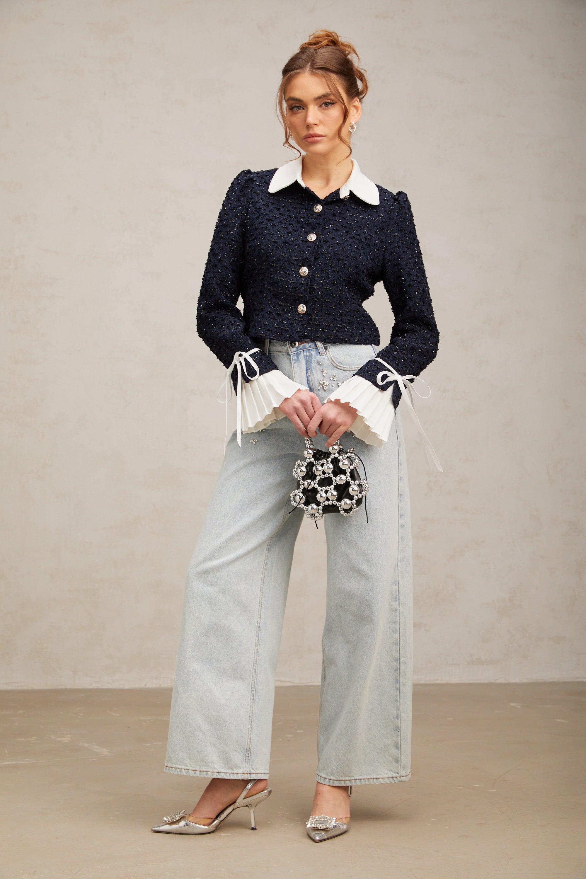 Doriane navy-blue panelled tweed jacket (Final Sale-US Only)