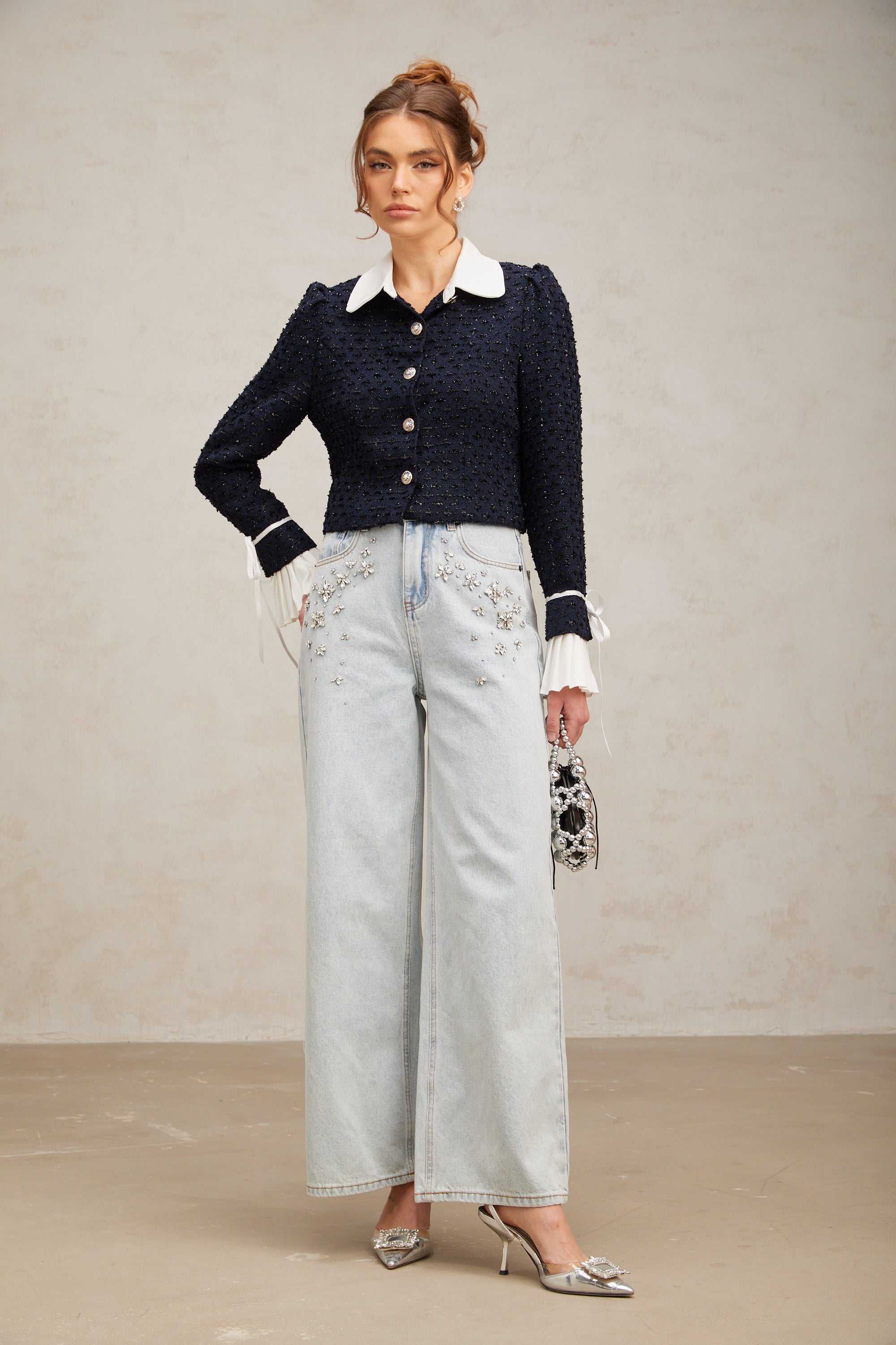 Doriane navy-blue panelled tweed jacket (Final Sale-US Only)