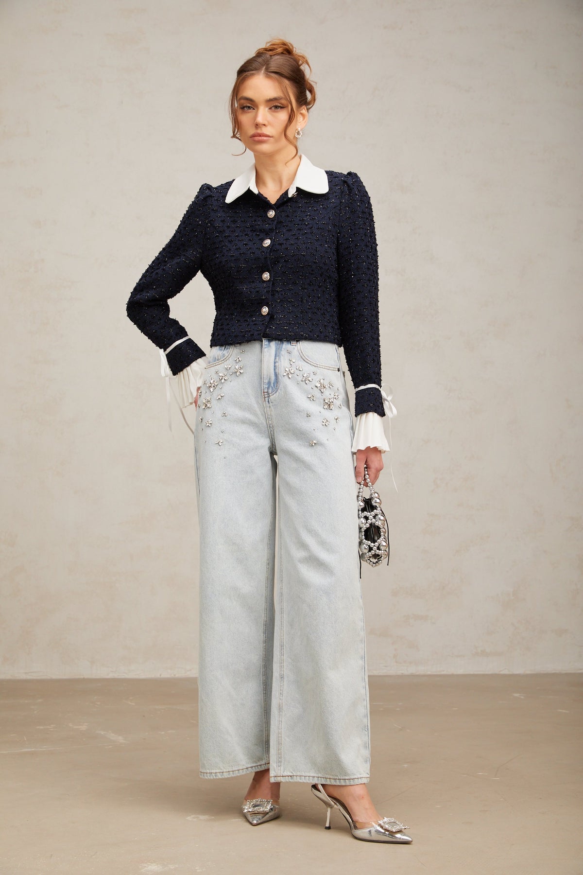 Doriane navy-blue panelled tweed jacket (Final Sale)