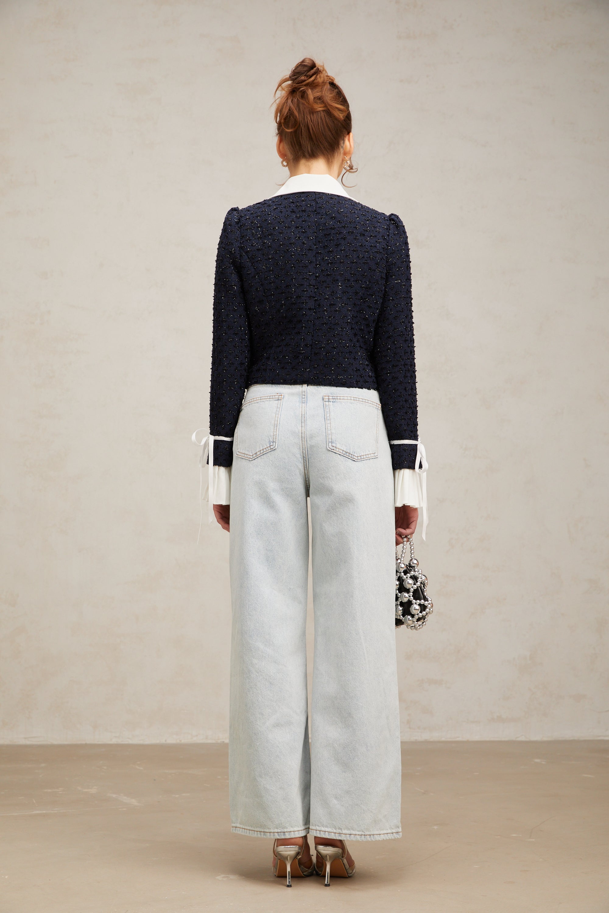 Doriane navy-blue panelled tweed jacket (US Only)