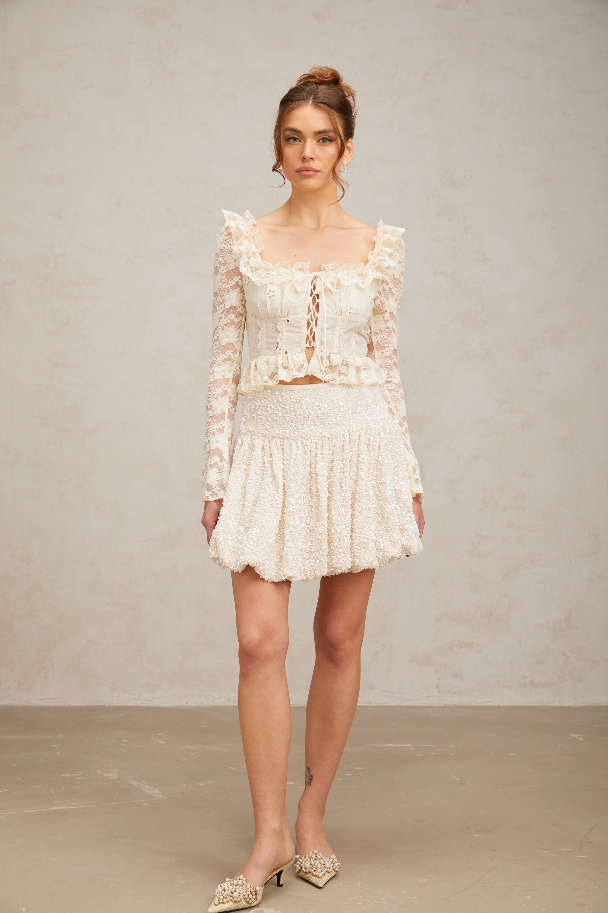 Tiphaine pleated sequined mini skirt