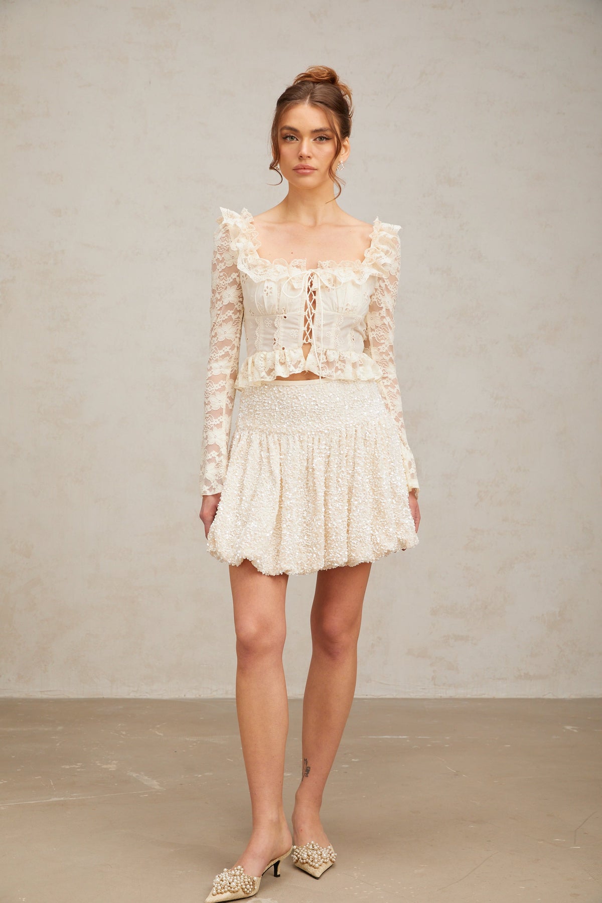 Tiphaine pleated sequined mini skirt